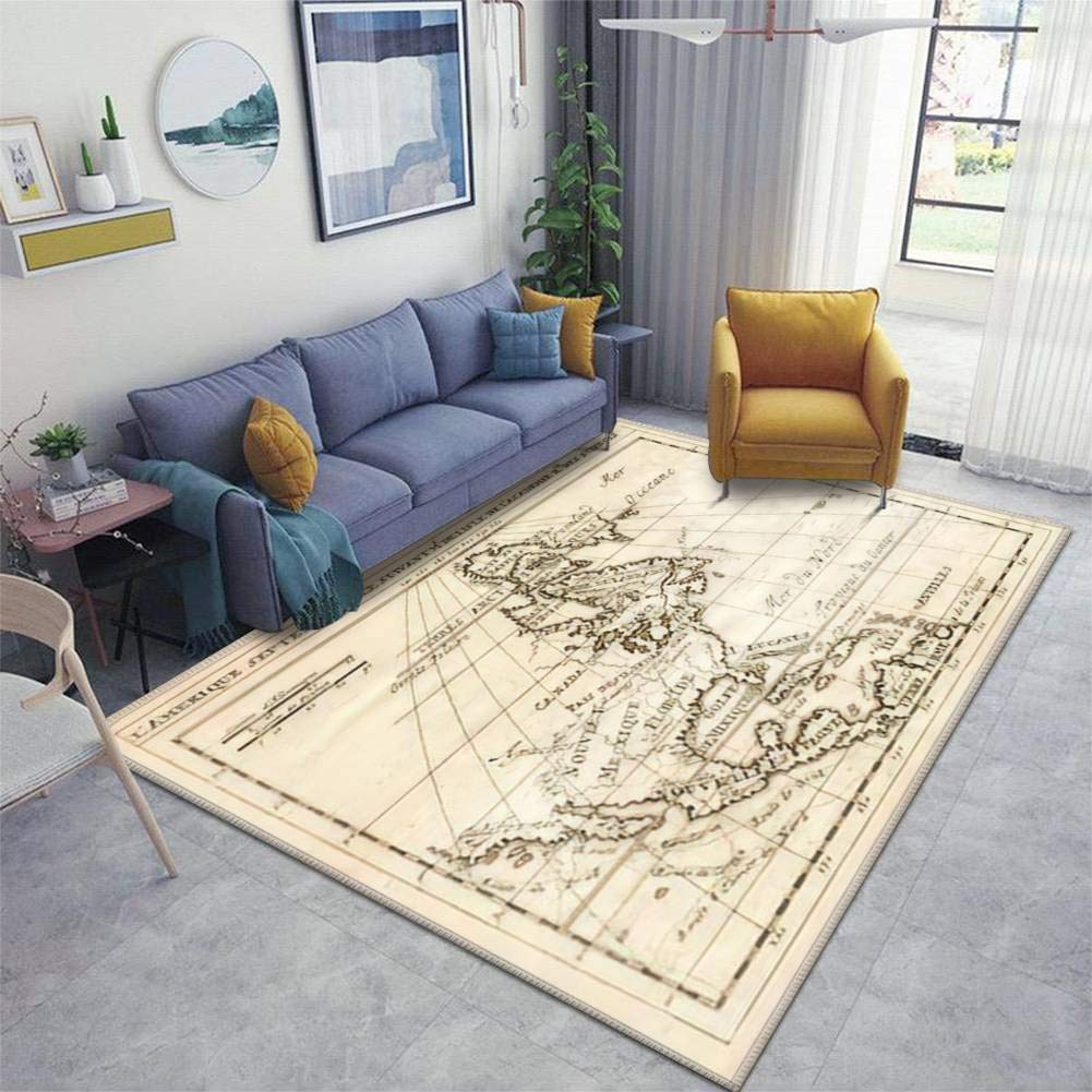 Vintage 1712 North America Map Non-Slip Rug Pad - Antique Style Canada Mexico Design Runner Doormat for Entryway, Living Room, Bedroom - Indoor/Outdoor Floor Carpet for Home Decor & Safety