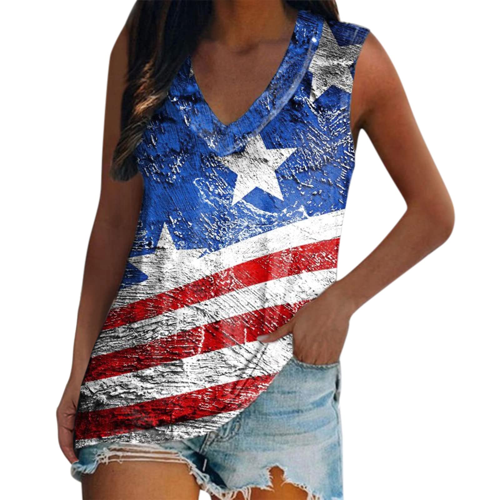 Plus Size American Flag Tank Top - Patriotic Sleeveless Tee for Women | 4th of July & Summer Outfits