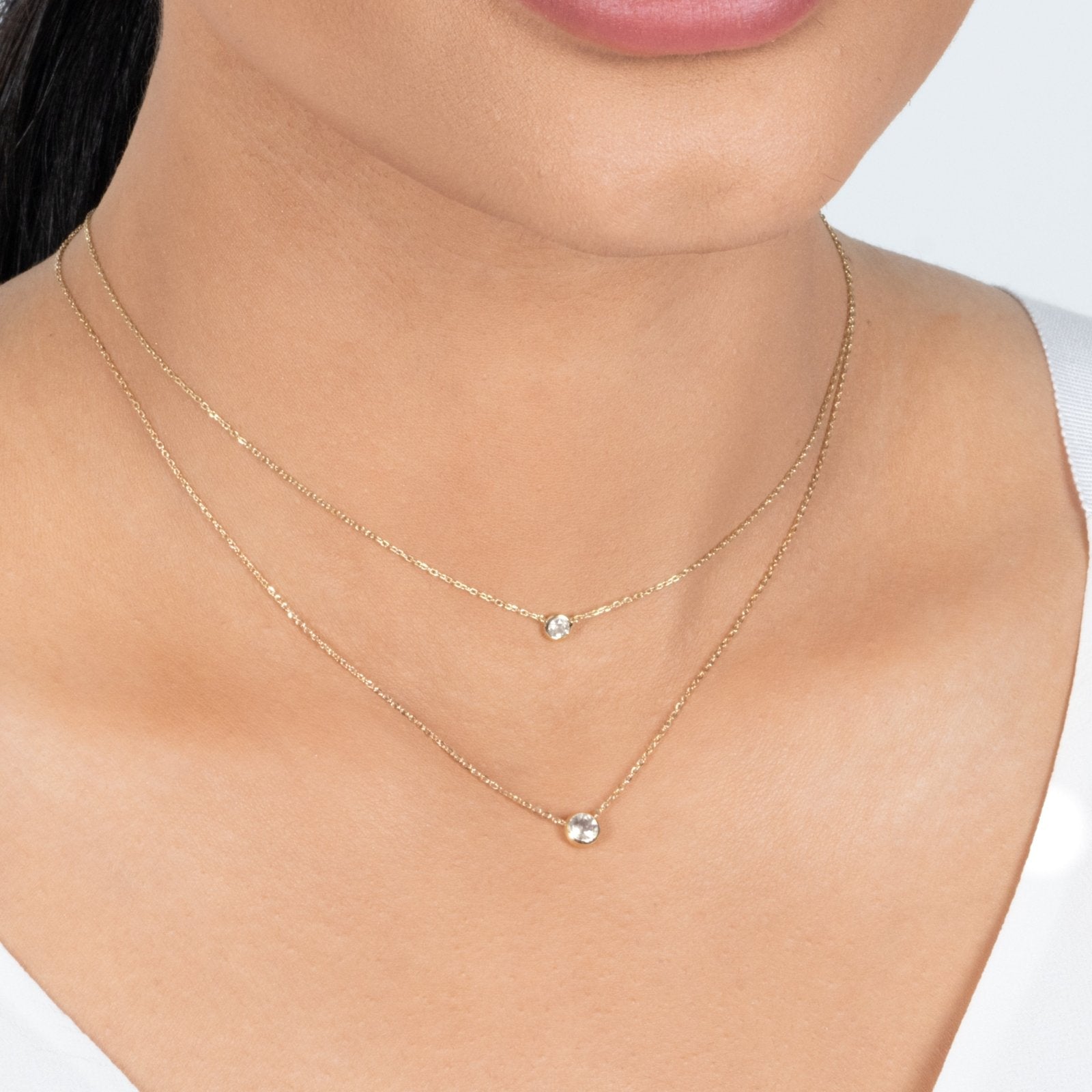 14K Yellow Gold Diamond Station Necklace - Bezel Set Elegant Pendant for Women, Perfect for Everyday Wear, Anniversary & Birthday Gifts
