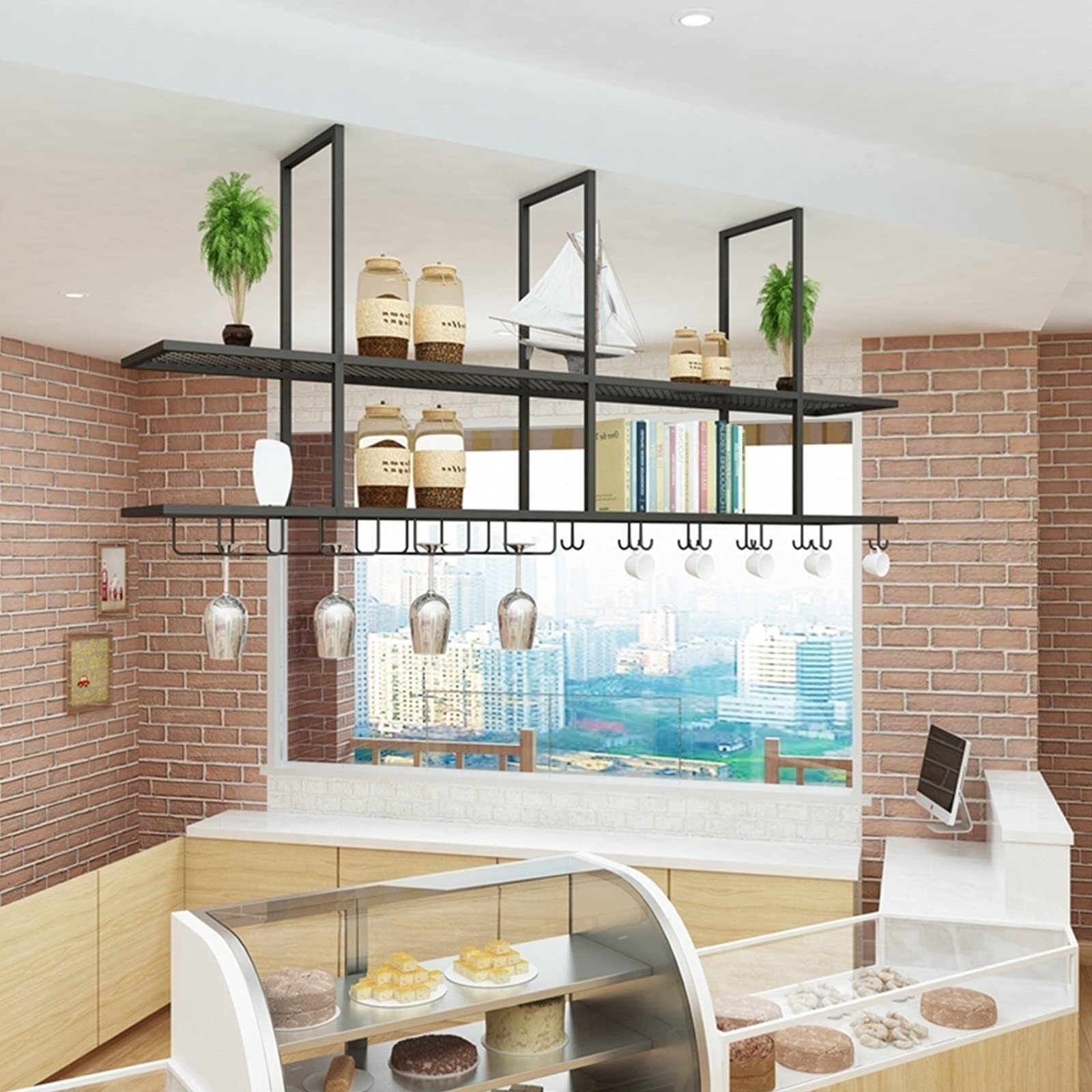 Vintage Industrial Double Layer Wrought Iron Floating Shelf - Wall Mounted Plant Stand & Wine Rack for Home Decor (80x30x80cm) - Perfect for Loft, Living Room, Kitchen & Bar Storage