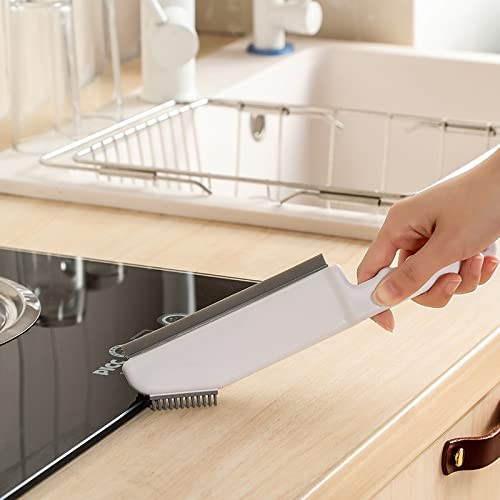 Multi-Functional Cleaning Brush Set - Silicone Scraper & Crevice Brush for Kitchen, Bathroom, Sink, Window, Mirror, Bathtub - Perfect for Deep Cleaning Floors, Countertops & Hard-to-Reach Areas (White)