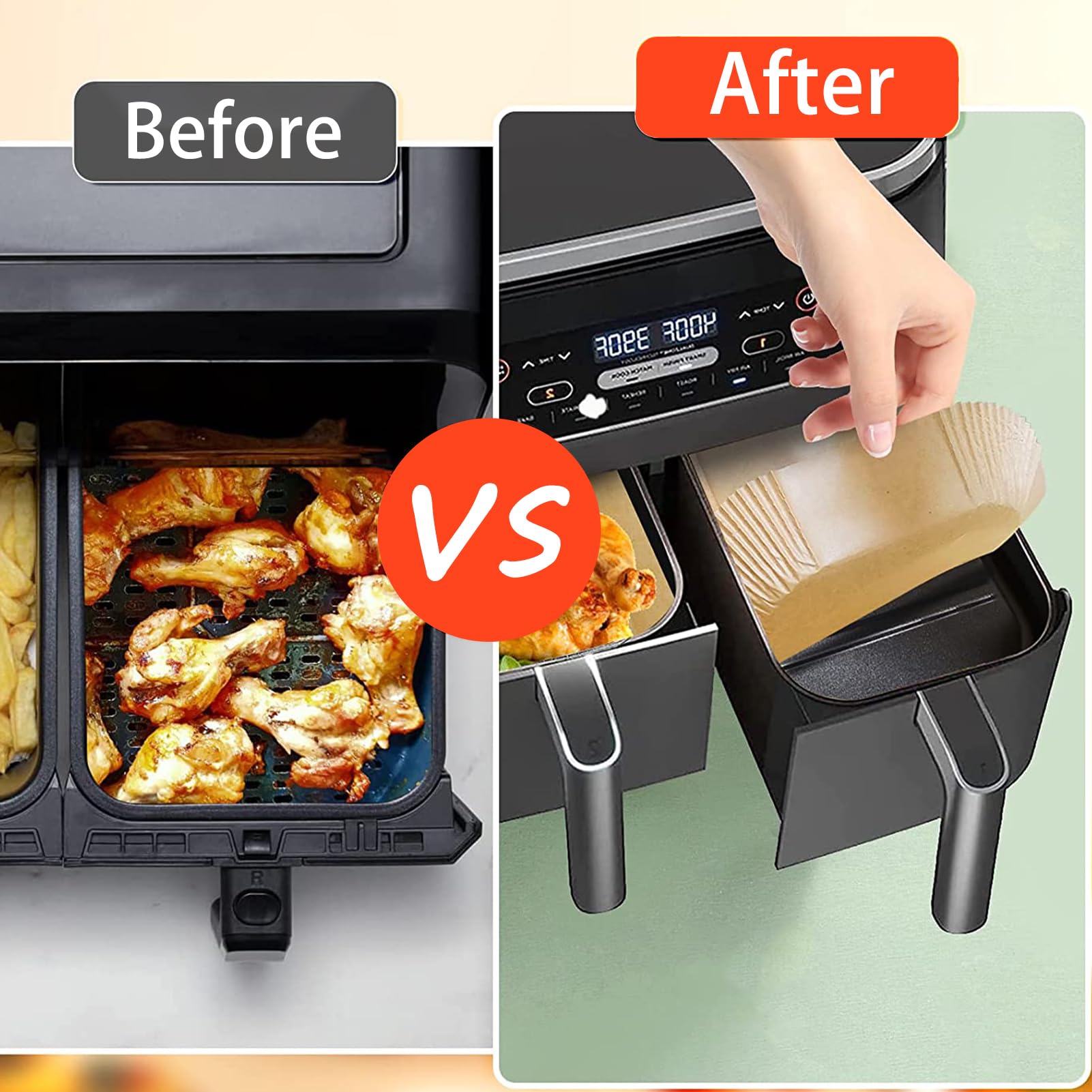 Ninja Foodi Air Fryer Liners - Disposable Parchment Paper Liners for Ninja DZ071 Dual Air Fryer | Rectangle 2 Basket Liners | Perfect for Healthy Cooking, Quick Meals & Easy Cleanup