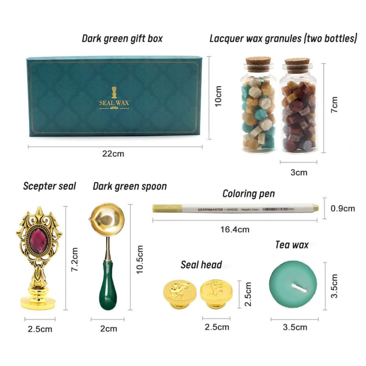 HEEPI Wax Seal Stamp Kit with Sealing Wax Beads, Candles, Melting Spoon & Wooden Handle - Romantic Love Design for DIY Crafts, Wedding Invitations, Gift Wrapping & Calligraphy Projects