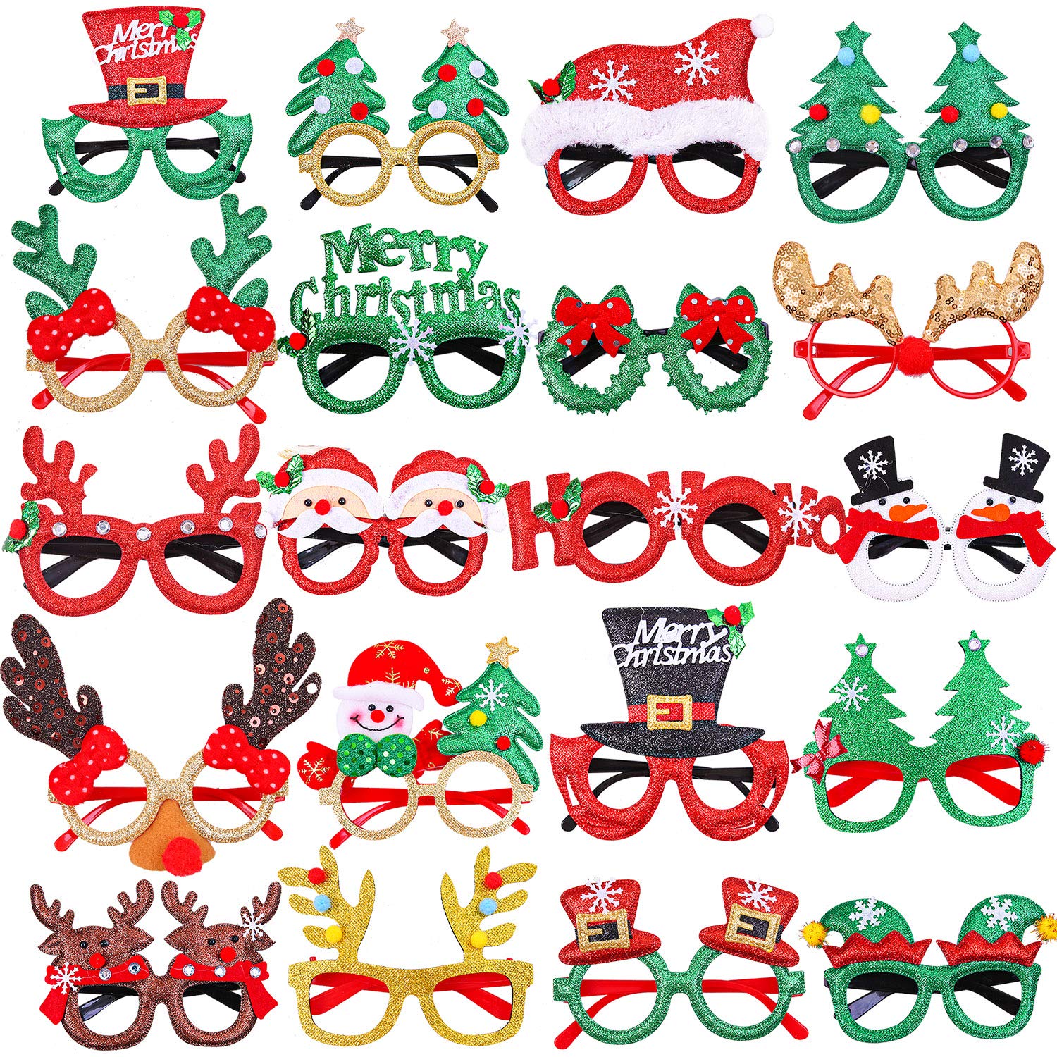 URATOT 20 Styles Christmas Party Glasses Frames - Festive Holiday Eyewear for Xmas Costumes, Decorations & Party Favors | Perfect for Christmas Celebrations, Office Parties & Family Gatherings