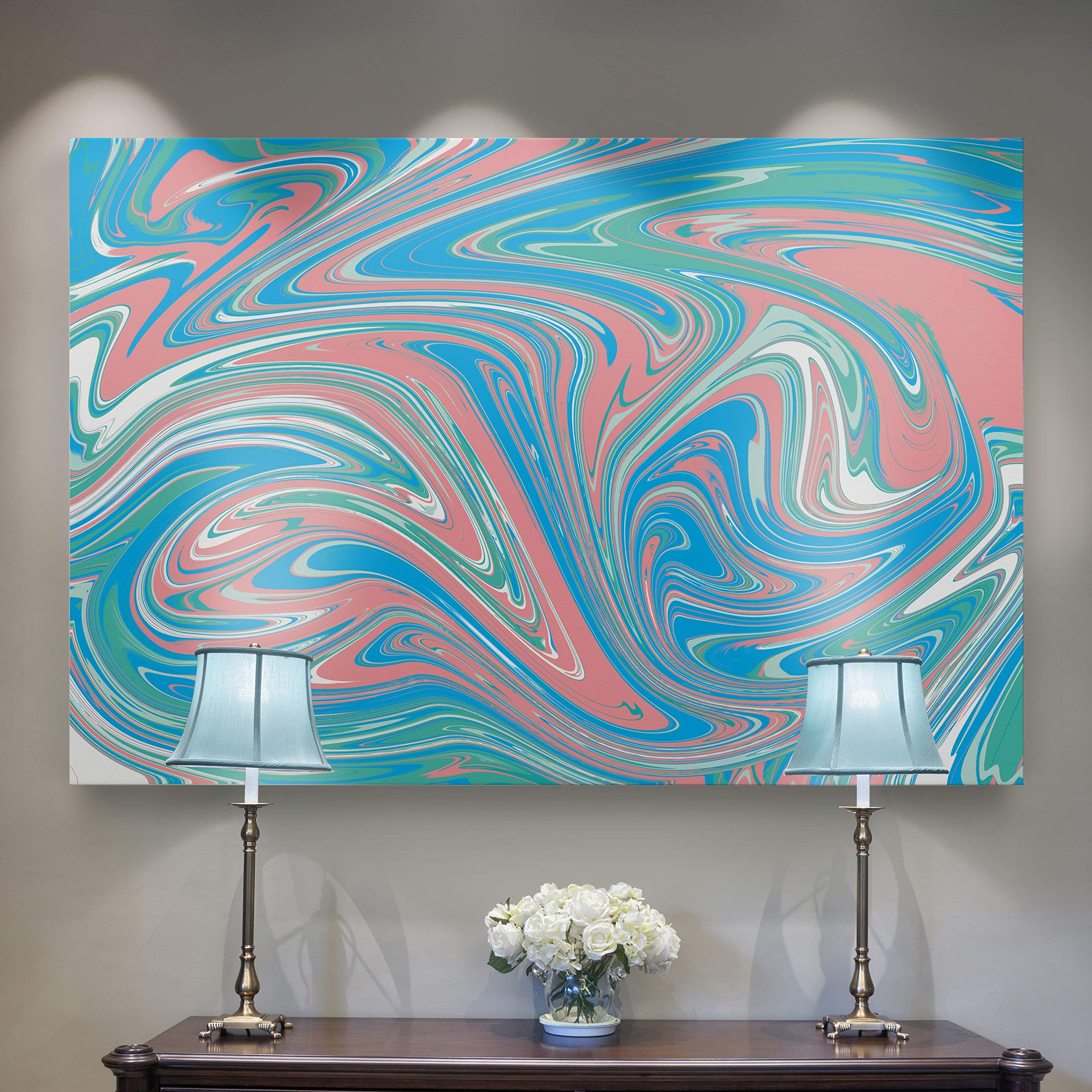 Bubble Gum Ice Cream Marble Pattern Wrapped Canvas Wall Art - Modern Abstract Painting for Living Room, Bedroom & Office Decor