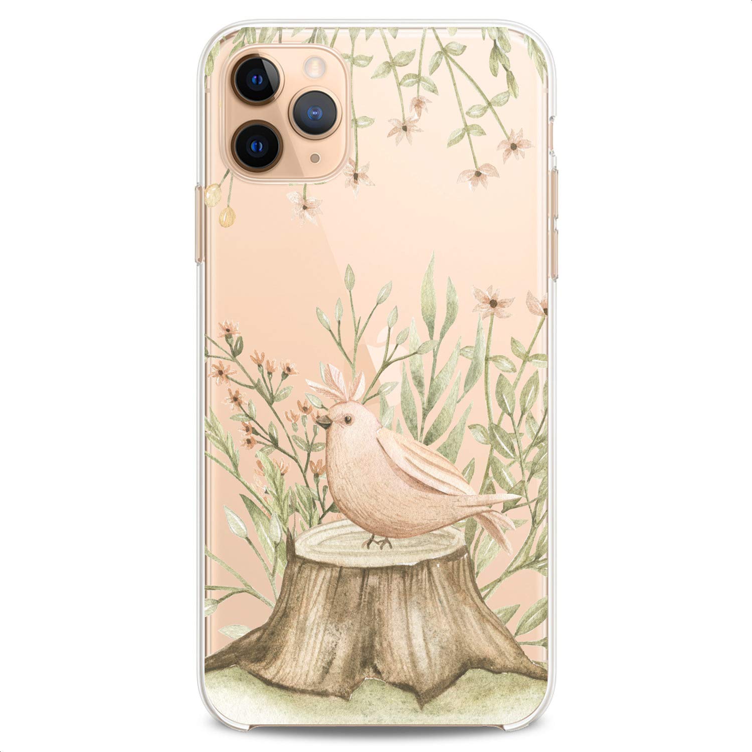 Premium Flexible TPU Phone Case for iPhone 16/15/14/13/12/11 Pro Max/Plus/Mini/XS/XR/X/8+/7/6/5/SE - Cute Floral Print Design with Birds & Flowers - Slim Protective Clear Silicone Cover for Women & Girls - Perfect for Everyday Use, School, Work & Travel