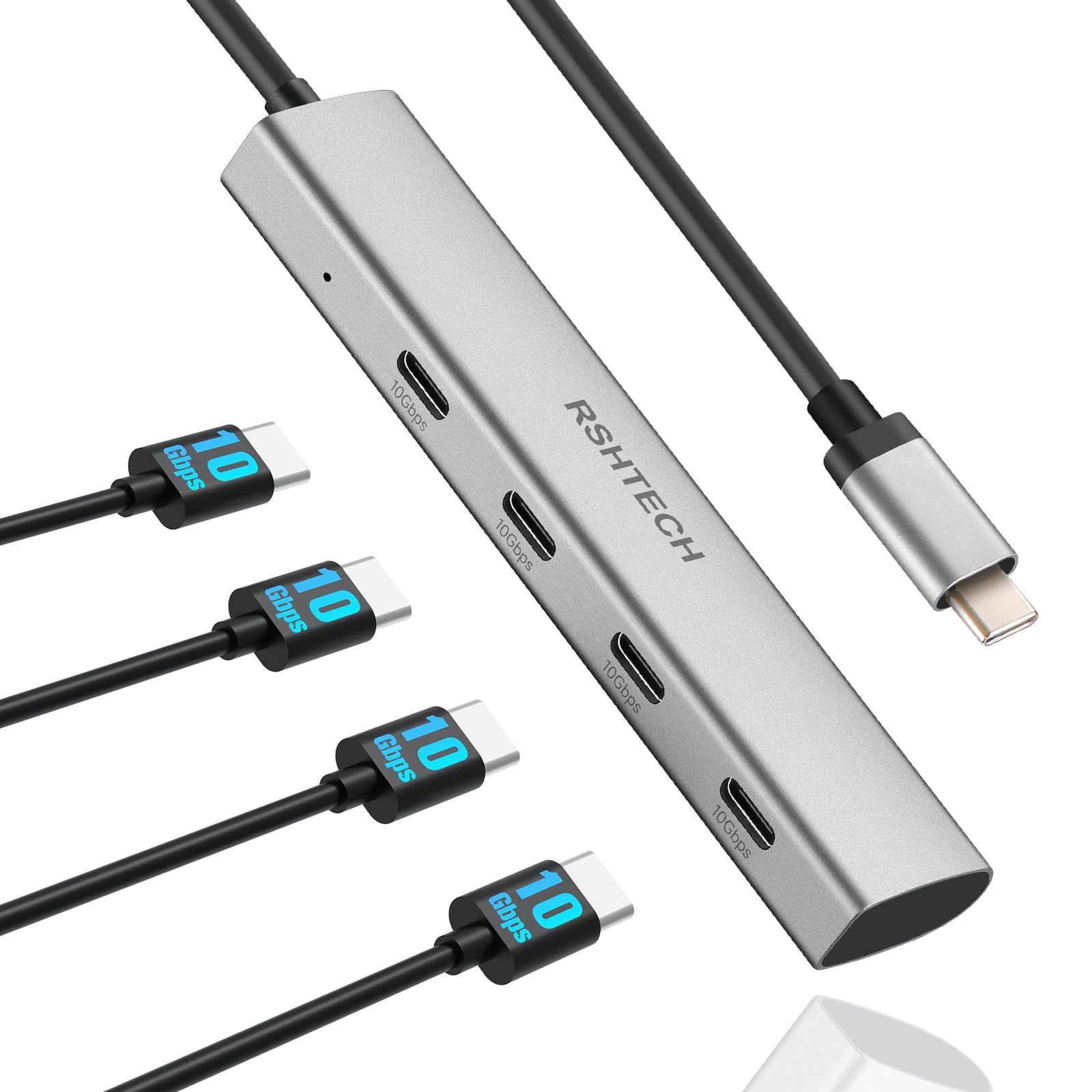 10Gbps USB C Hub 4-Port USB-C 3.2 Gen 2 Adapter - Thunderbolt Compatible Multiport Dongle for MacBook Pro/Air, Dell XPS, HP, Lenovo - Portable Gray USB C Hub (RX04) - Perfect for Office, Travel & Home Workspaces