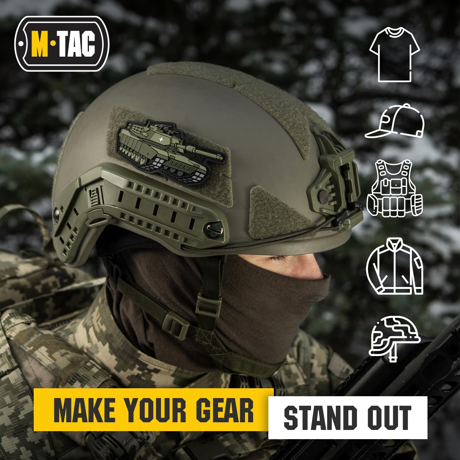 Tactical PVC Morale Patches for Vest, Backpack & Hat | M-Tac Military Hook & Loop Fastener Patch with American Symbols (Abrams Olive) - Perfect for Tactical Gear, Outdoor Adventures & Military Enthusiasts