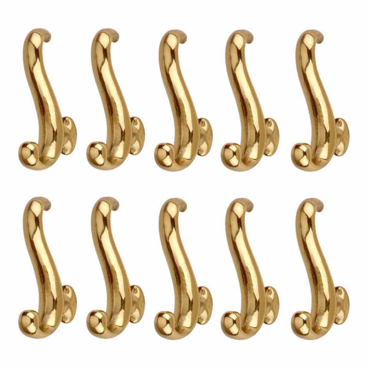 Solid Brass Dolphin Coat Hooks - Heavy Duty Wall Mounted Hangers (2