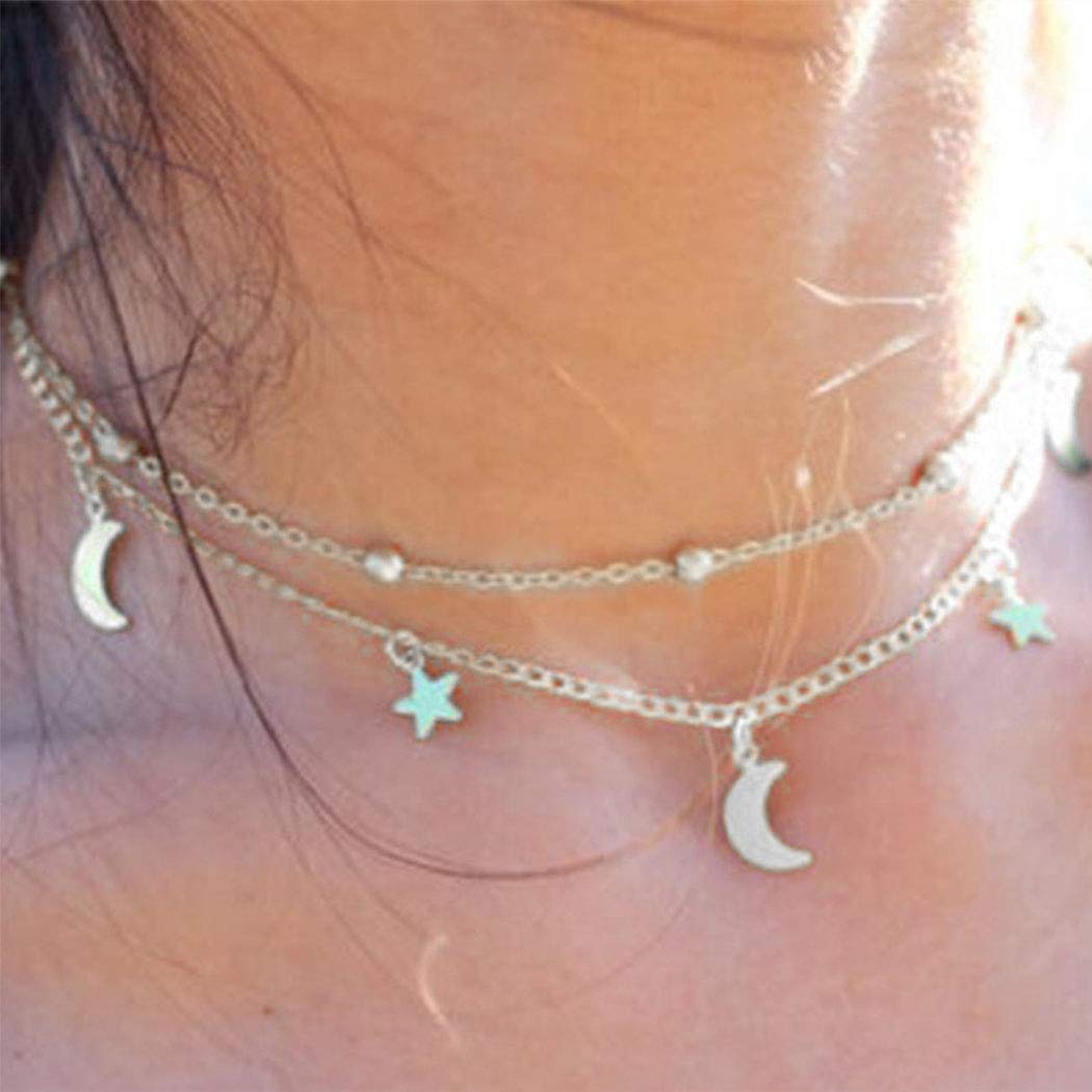 Yienate Double-Layer Moon and Star Necklace for Women & Teens - Elegant Simple Charm Pendant Jewelry Gift for Girls, Perfect for Everyday Wear, Parties & Special Occasions