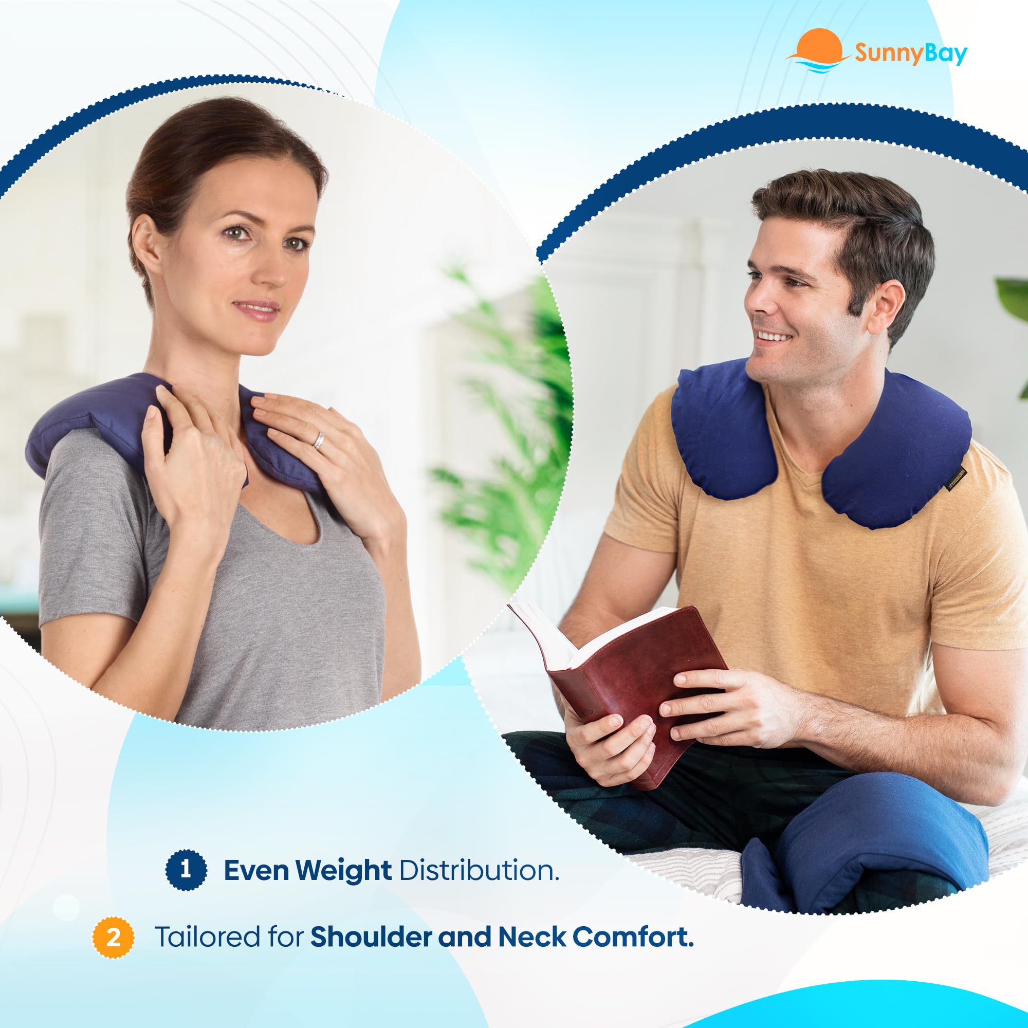 SunnyBay Microwave Heating Pad - Microwavable Neck & Shoulder Pillow for Pain Relief, 2.5lb Moist Heat Therapy Bean Bag with Washable Cotton Cover, 15x15 Inches (Unscented Blue) - Perfect for Relaxation, Muscle Pain Relief & Stress Relief at Home or Office