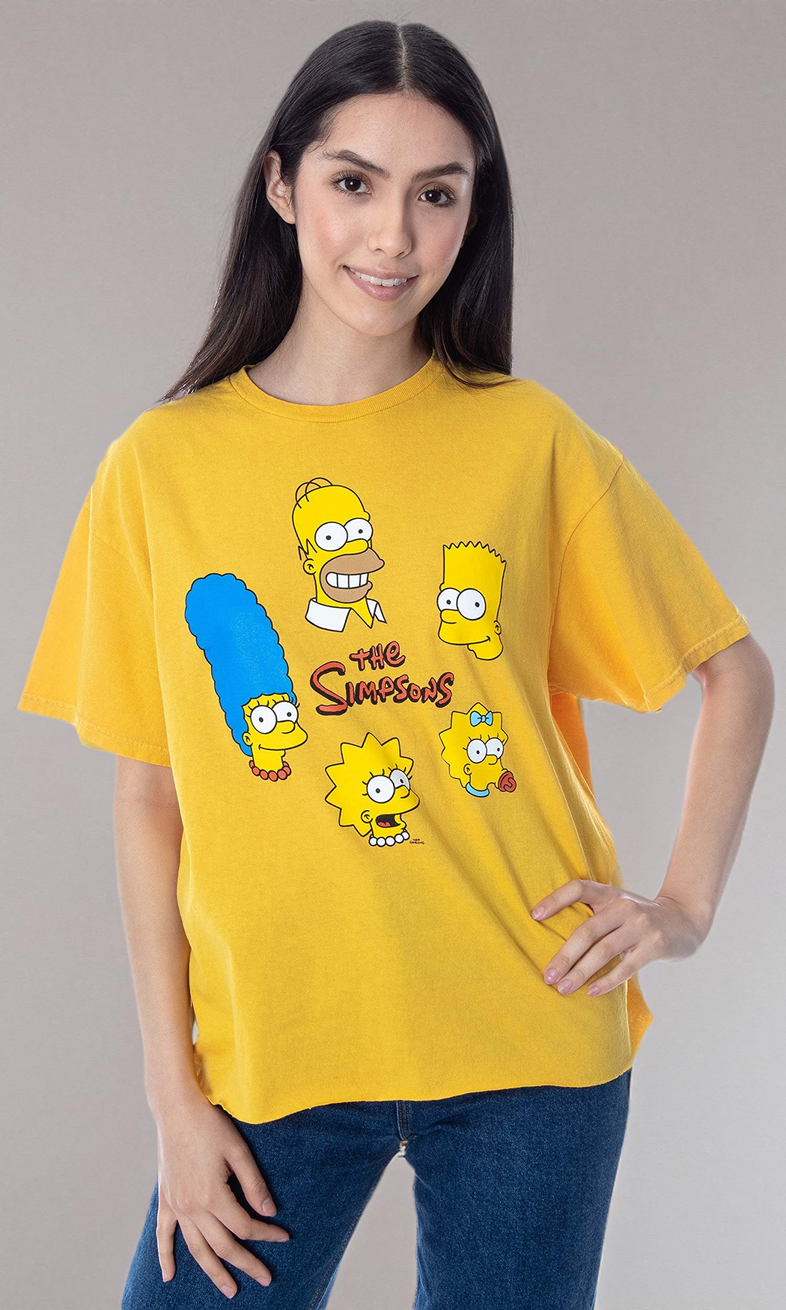 The Simpsons Women's Family Circle Pose Graphic Vintage Wash Skimmer T-Shirt - Casual Cotton Tee for Everyday Wear & Fan Merchandise
