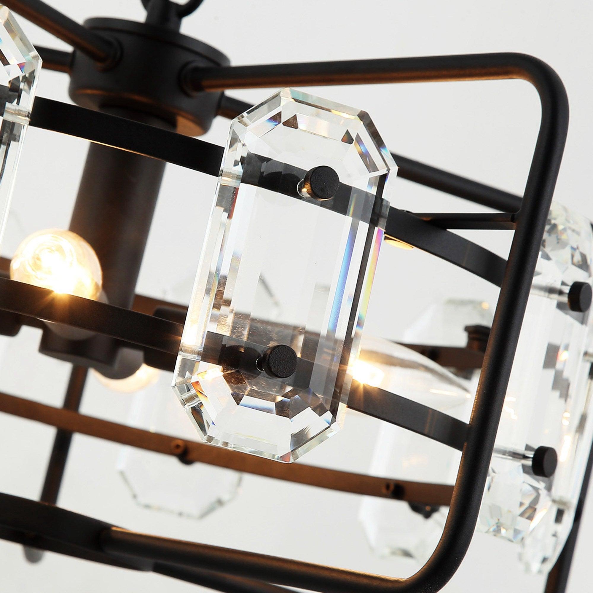 4-Light Modern Crystal Pendant Light Fixture - Gold or Black Finish - Perfect for Dining Room, Living Room, or Bedroom Ceiling Lighting