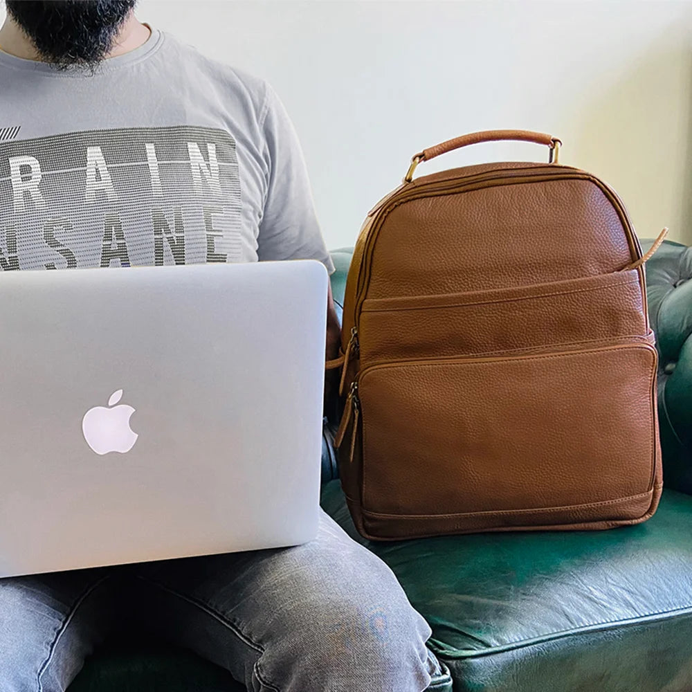 Premium Genuine Leather Travel Backpack for Men & Women - Durable Carry-On Backpack for Business Trips, Commuting & Outdoor Adventures