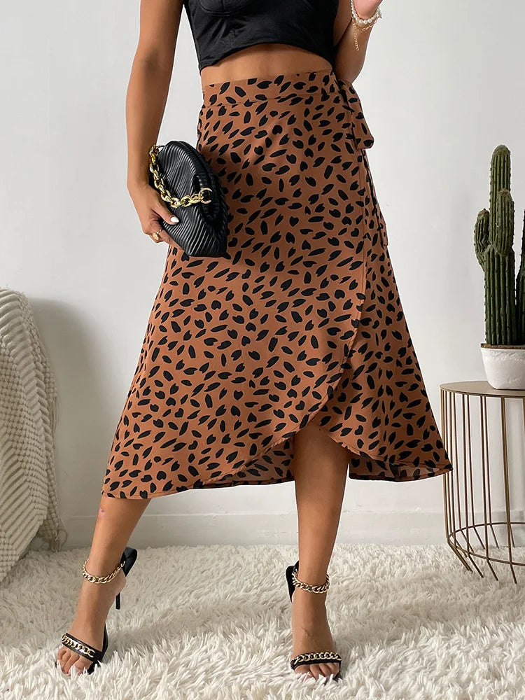 Boho Women's Casual Print Wrap Skirt - High Waist Asymmetrical A-Line Knee Length Summer Skirt for Beach, Vacation & Everyday Wear