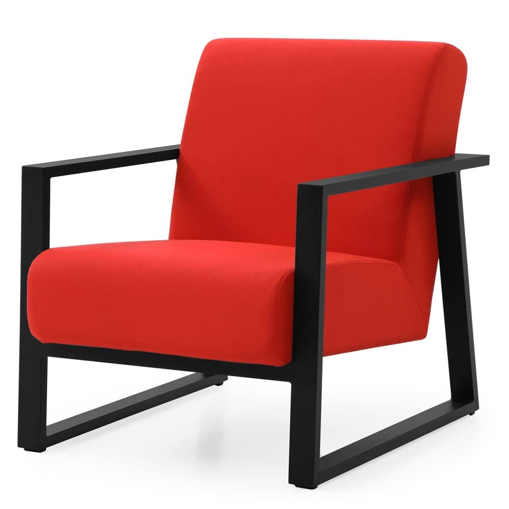 ZURI Modern Elba Outdoor Armchair with Quick-Dry Cushions & Powder-Coated Aluminum Frame - Black/Red - Patio, Garden, Poolside & Balcony Furniture for Relaxing Outdoors