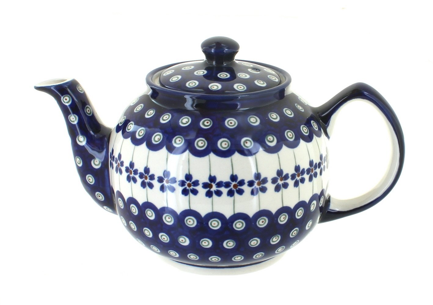 Blue Rose Polish Pottery Flowering Peacock Teapot - Handcrafted Ceramic Teapot with Peacock Design - Perfect for Afternoon Tea, Gift Giving & Home Decor