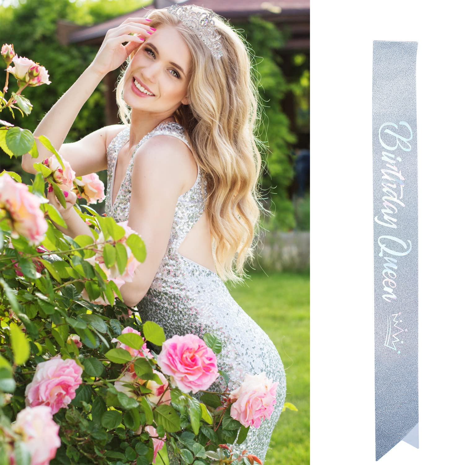 Elegant Happy Birthday Queen Tiara for Women | Sparkling Birthday Crown & Sash Set | Women's Birthday Party Supplies & Decorations | Perfect for Birthday Celebrations, Bachelorette Parties & Special Occasions
