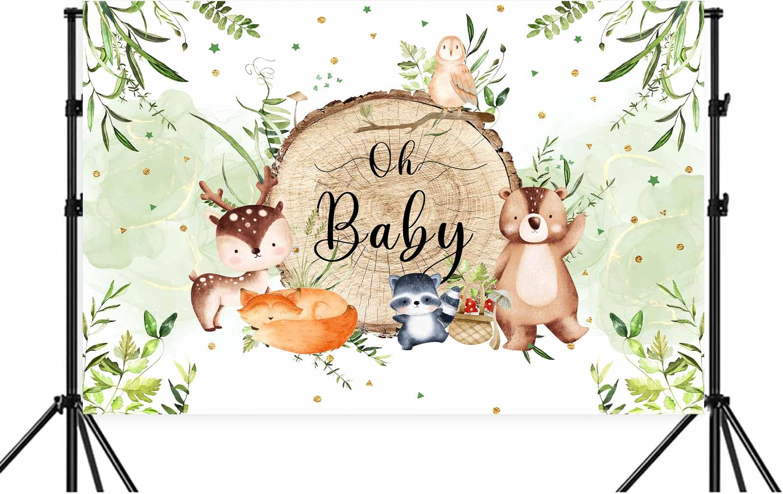 10x8ft Woodland Baby Shower Backdrop - Cute Forest Animals Birthday Party Decor for Kids, Oh Baby Theme Photo Booth Background with Props (Perfect for Baby Showers, 1st Birthdays & Nursery Decor)