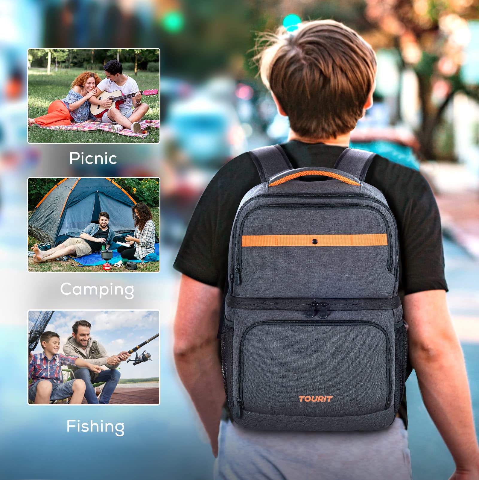 TOURIT Insulated Cooler Backpack with Double Deck - Leakproof Lunch Bag for Men & Women - Perfect for Camping, Hiking, Beach, Picnics & Outdoor Activities | Great for Work, Travel & Sports Events