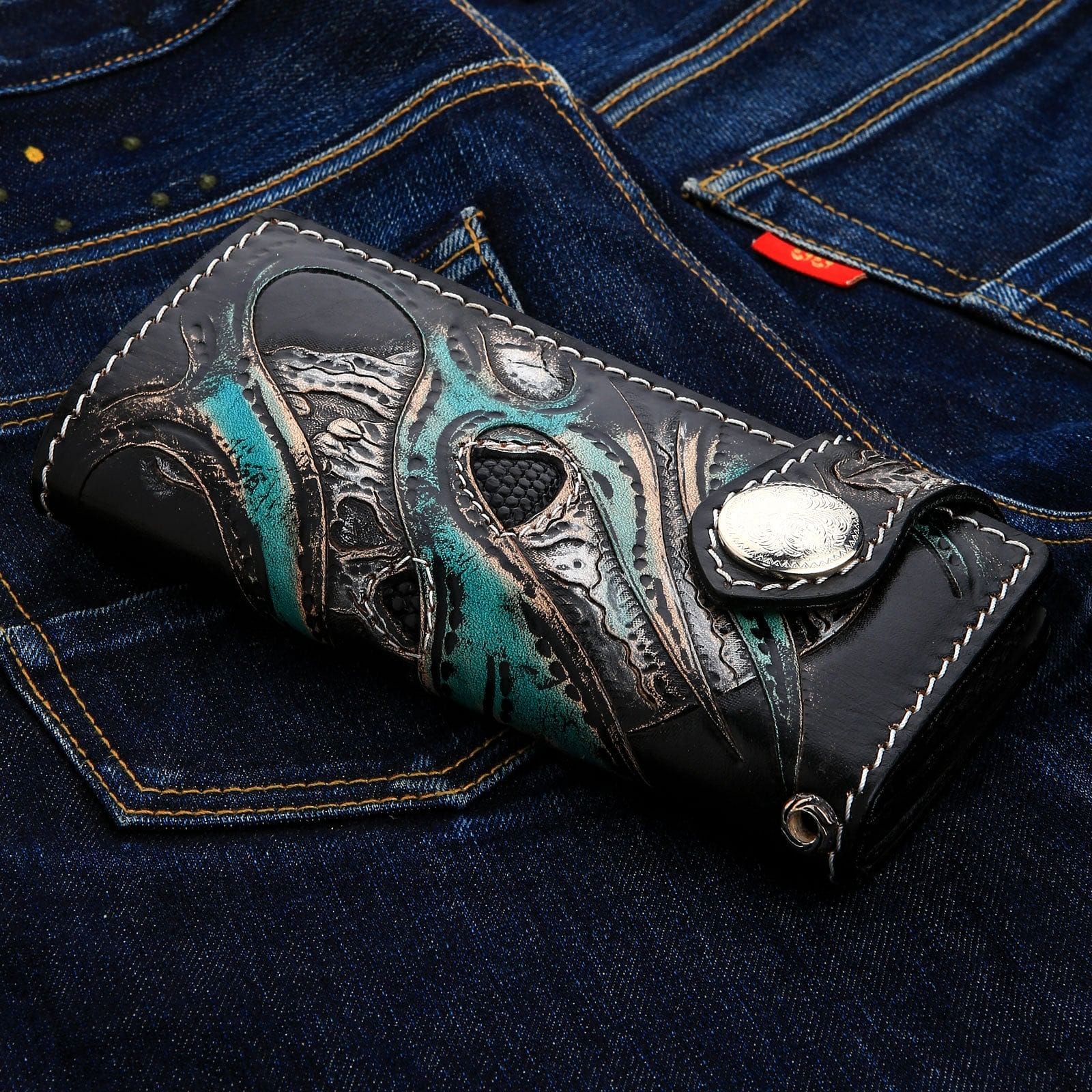 Green Devil Genuine Leather Biker Wallet for Men - RFID Blocking Slim Wallet - Perfect for Motorcycle Riders & Everyday Use