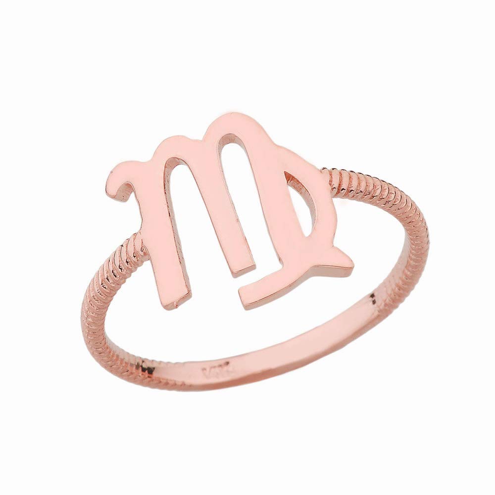 14K Rose Gold Virgo Zodiac Sign Rope Ring for Women - Perfect Birthday Gift, Horoscope Jewelry for Everyday Wear & Special Occasions