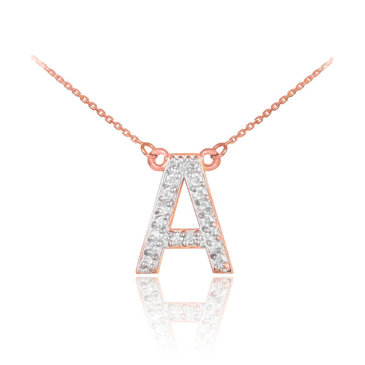 14K Rose Gold Diamond Letter A Initial Pendant Necklace for Women - Personalized Name Jewelry Gift for Birthday, Anniversary & Valentine's Day