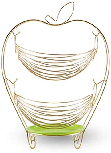 QTQHOME 2-Tier Gold Metal Fruit Bowl Set - Vintage Style Countertop Fruit Tray for Fresh Fruits & Vegetables - Rustproof Kitchen Decor for Dining Table, Party Serving, and Home Organization (Gold)