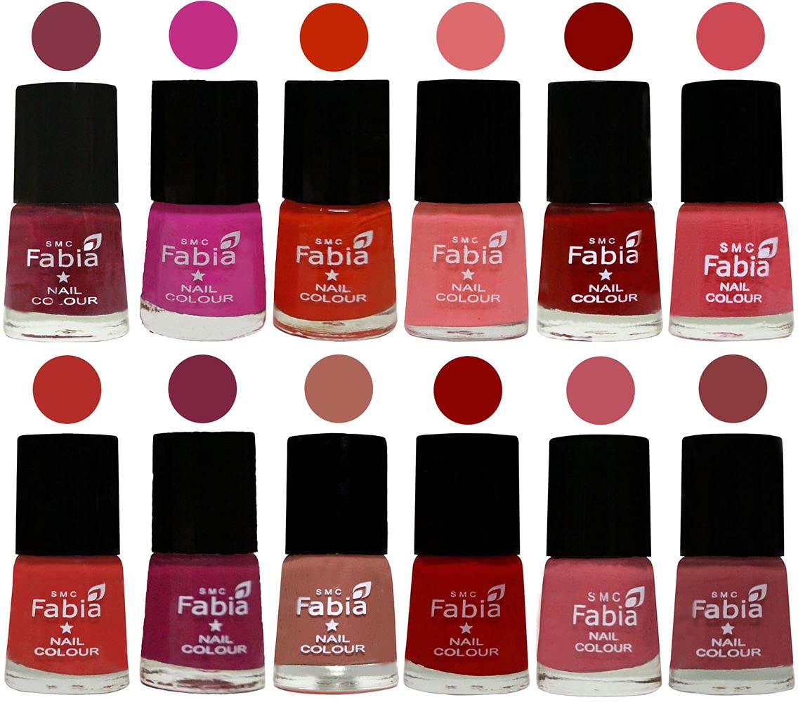 SMC Fabia 6ml Glossy Nail Polish Set - 12 Trendy Colors Nail Paint Combo Pack (0507) | Long Lasting, High Shine Nail Enamel for Manicure, Pedicure & Nail Art