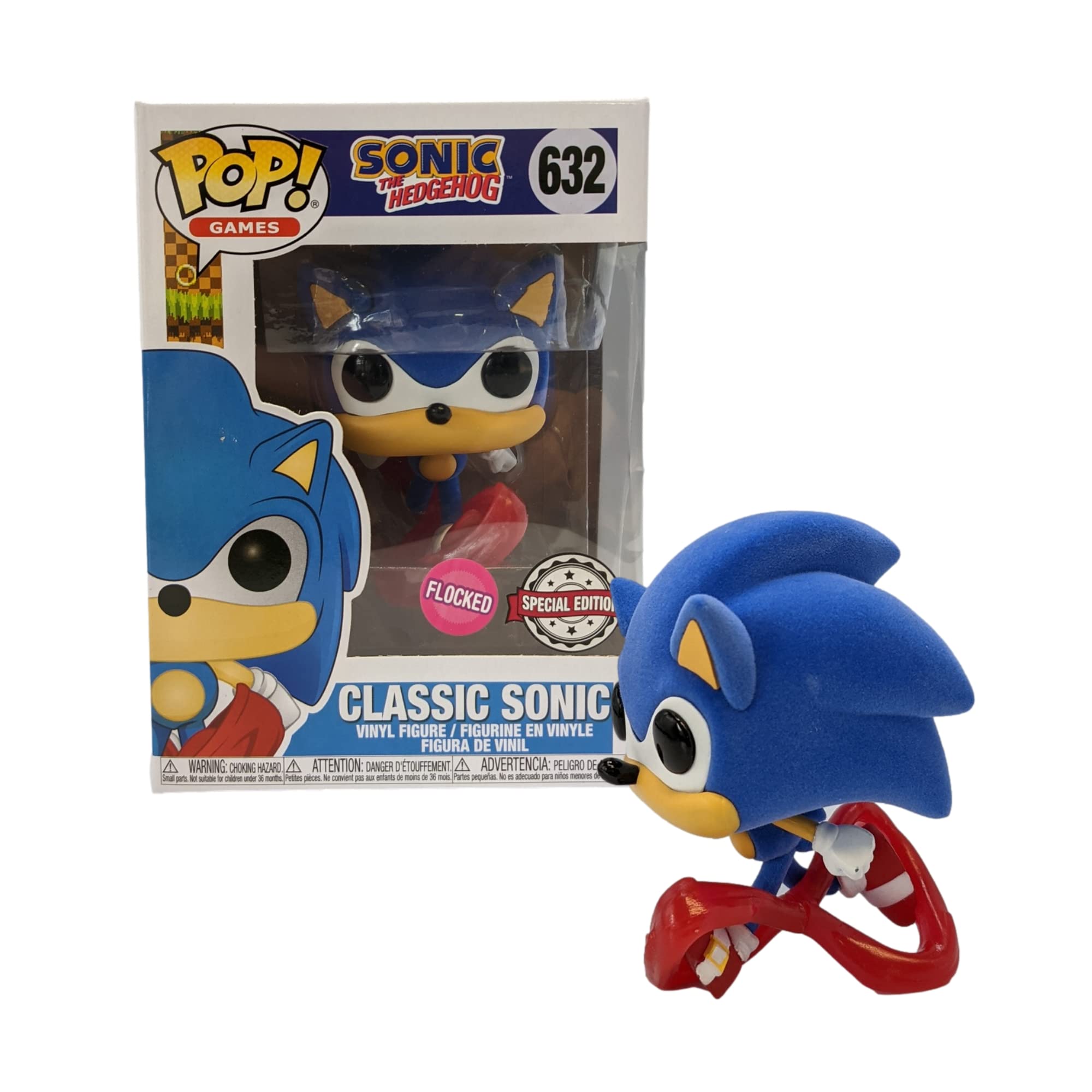 Funko Pop! Sonic The Hedgehog - Classic Running Flocked Collectible Figure (Exclusive #632) | Perfect for Gamers, Anime Fans & Pop Culture Collectors | Great Gift for Birthday, Christmas & Home Decor