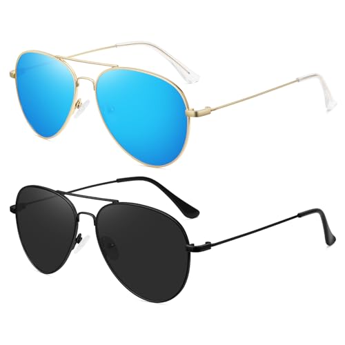 2 Pack: Black Frame Black Lens+golden Frame Blue Lens
