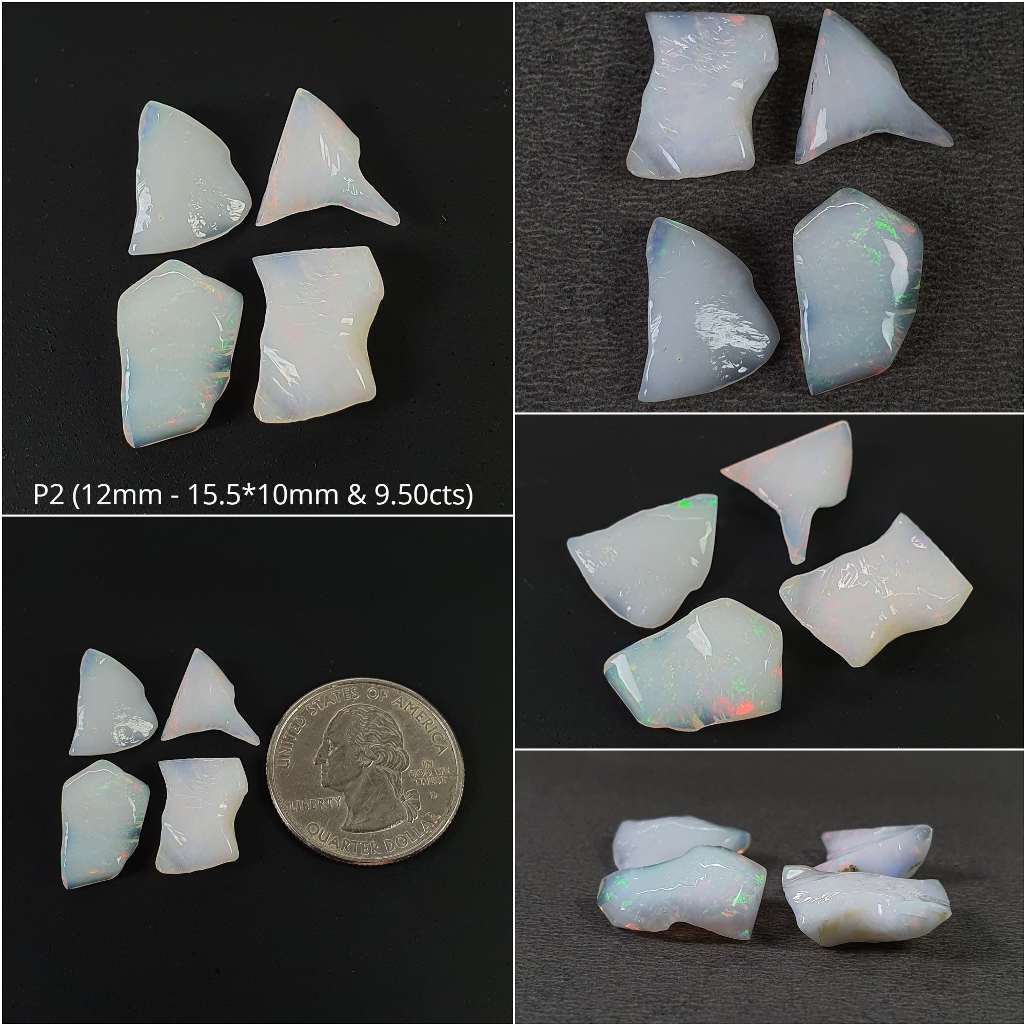 Natural Ethiopian Opal Gemstone Cabochon - Untreated, Unheated White Opal in Unique Uneven Shapes (4pc or 5pc Set) | Perfect for Jewelry Making, Wire Wrapping & Healing Crystal Collections