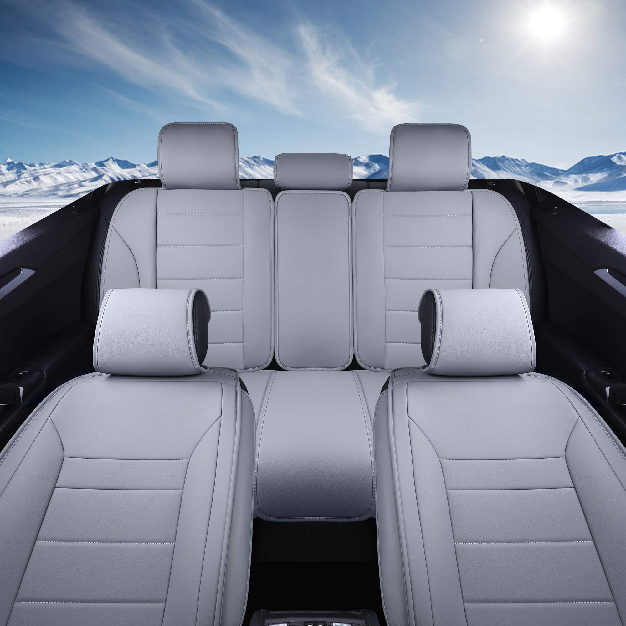 INCH EMPIRE Universal Car Seat Cover - Waterproof Synthetic Leather Cushion for Sedan, SUV, Truck & Hatchback (5-Seat Grey Full Set) | All-Season Protection & Comfort for Driving, Commuting & Road Trips