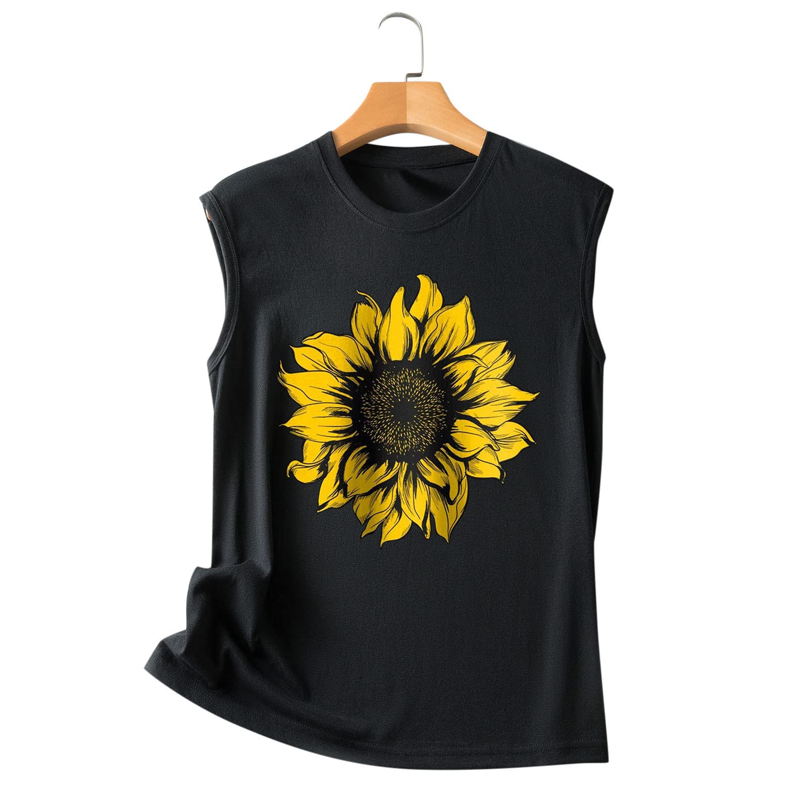 Women's Casual Sunflower Print Sleeveless Tank Top - Breathable O-Neck Vest Tunic Blouse for Summer, Beach & Daily Wear