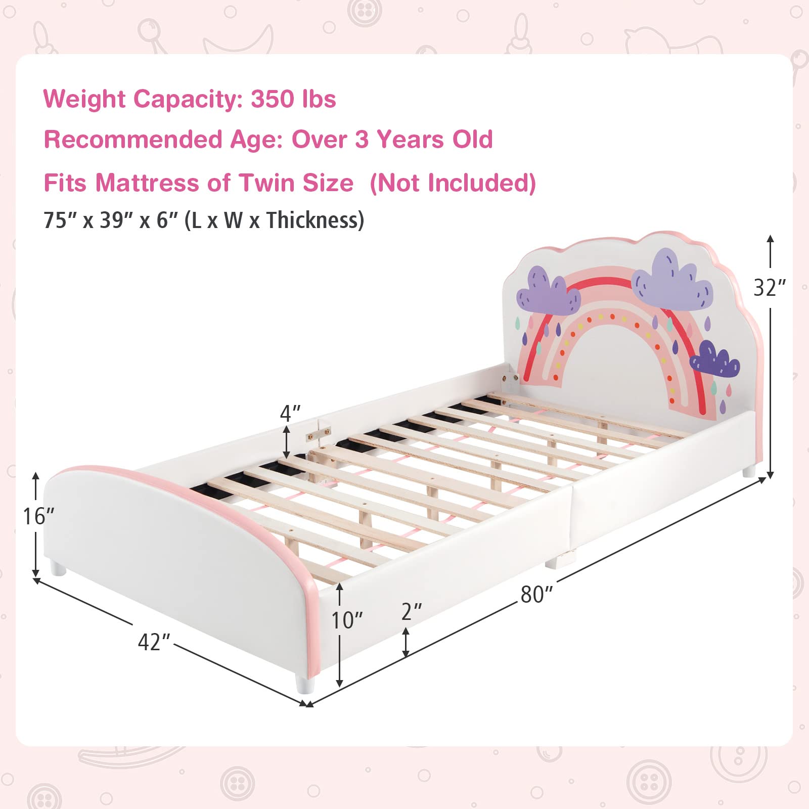 Costzon Twin Bed Frame for Kids - Wood Upholstered Platform Bed with Slat Support, Padded Headboard & Footboard - No Box Spring Needed - Easy Assembly - Fits Standard Twin Mattress (Cloud) - Perfect for Kids' Bedrooms, Guest Rooms & Small Spaces