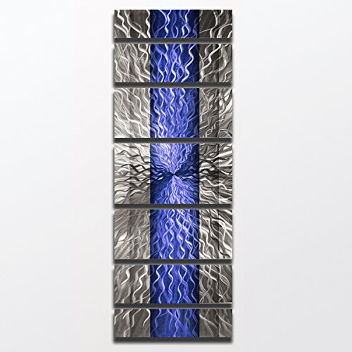 Modern Abstract Metal Wall Art Sculpture - Large Contemporary Blue Metal Wall Decor Panels for Living Room, Bedroom & Office - Rhythmic Energy Design
