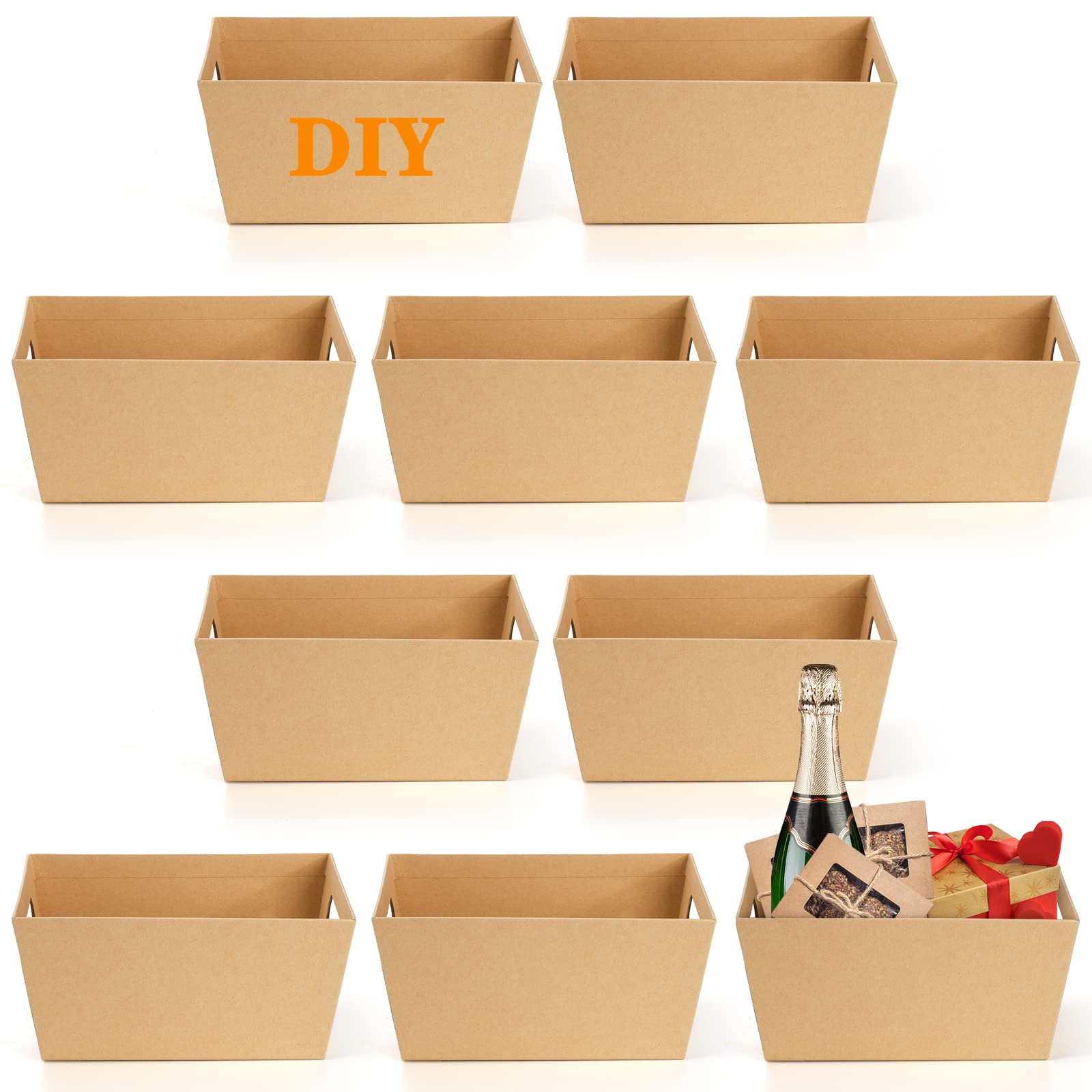 DEAYOU 10 Pack Kraft Paper Baskets with Handles - 5 LB Capacity Brown Gift Baskets for Wine, DIY Projects, Food Display, Snacks & Crafts - Perfect for Party Favors, Wedding Decor & Holiday Gifting