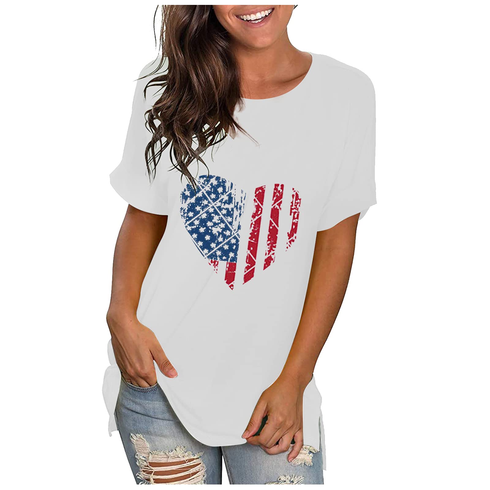 Women's Summer Floral Print O-Neck Short Sleeve Blouse Tops - Casual T-Shirt Style Shirts for Beach, Vacation & Everyday Wear