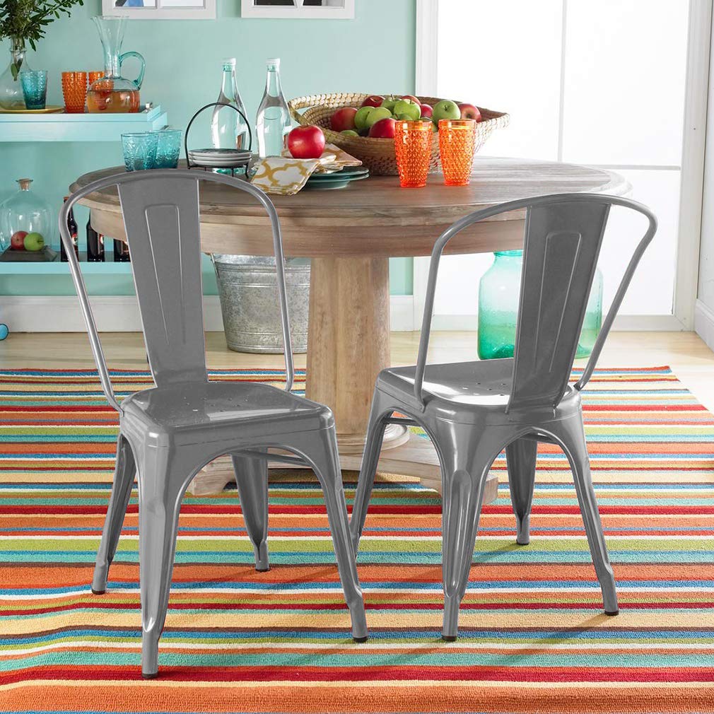 FDW 4-Piece Metal Dining Chairs Set - Indoor/Outdoor Stackable Kitchen & Patio Chairs - 18