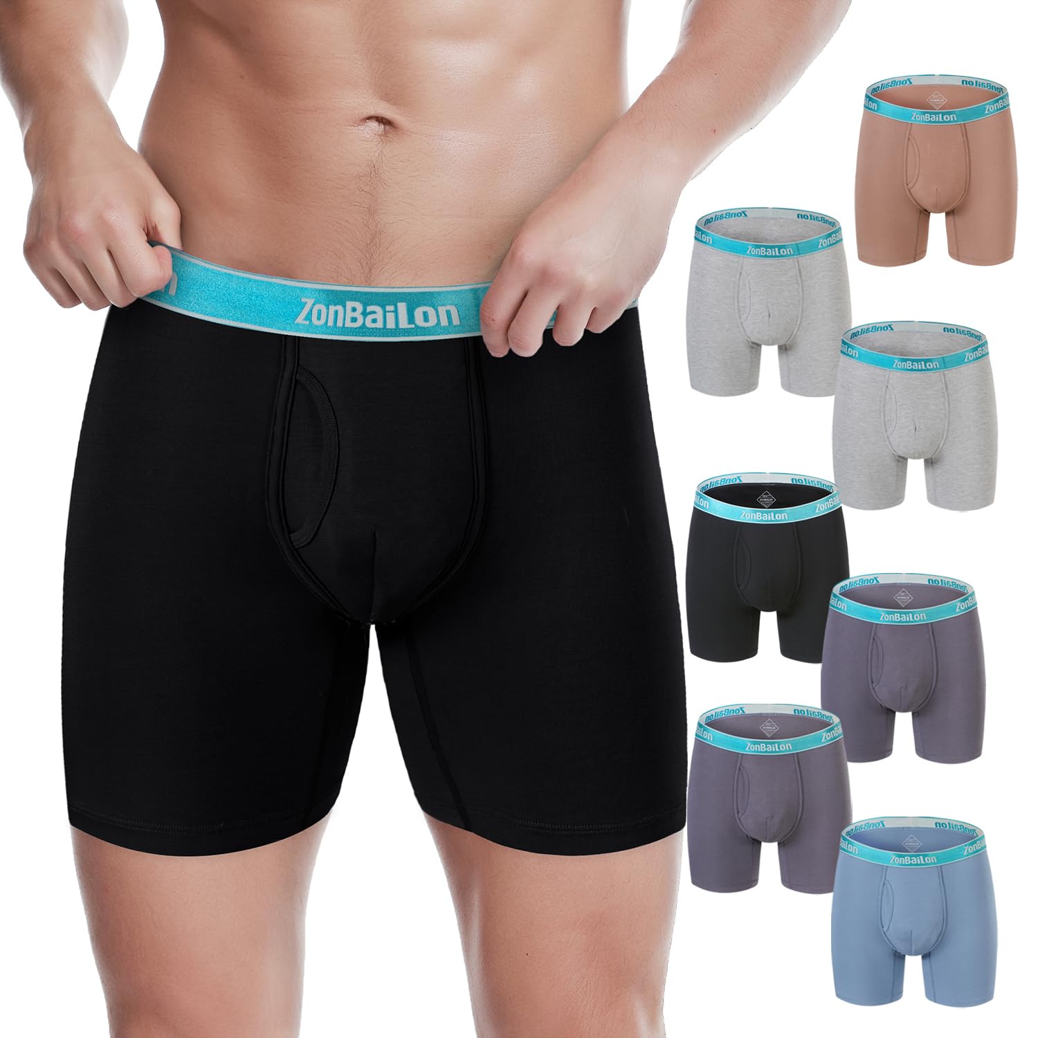 **ZONBAILON Men's Boxer Briefs with Open Fly & Bulge Pouch - Soft Breathable Underwear for Workout, Travel & Everyday Comfort**