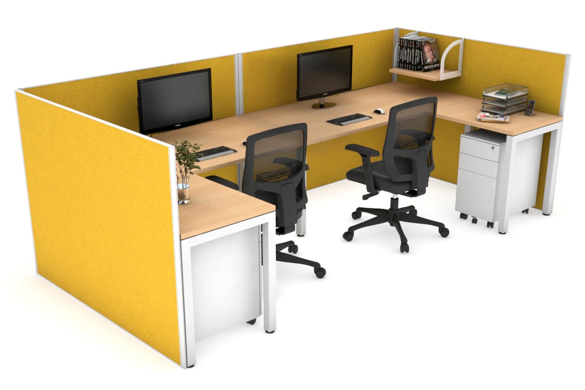 Quadro 2-Person Corner Workstation with Square Legs - U-Shaped White Frame Office Desk (1600L x 1800W) | Cable Management Scallop | Perfect for Home Office & Small Business Workspaces