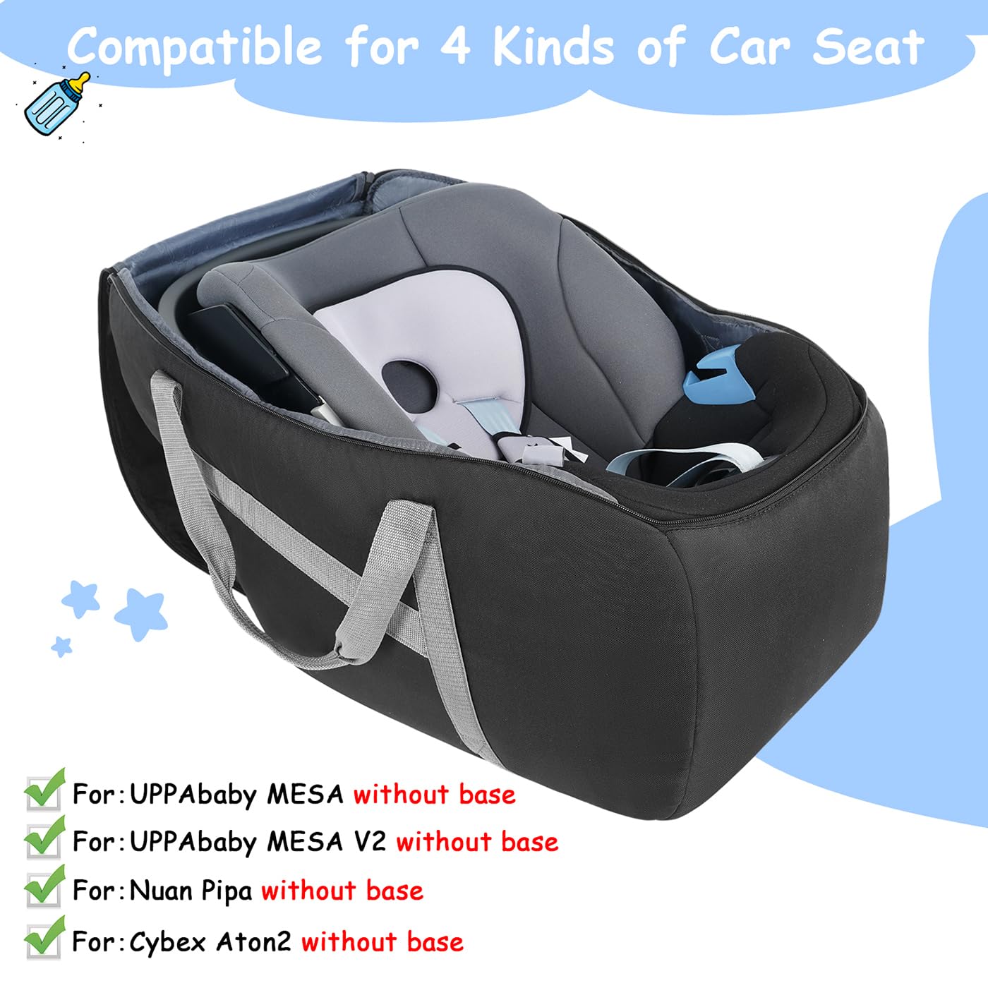 YOREPEK Padded Infant Car Seat Travel Bag - Compatible with UPPAbaby MESA V2 & Nuna Pipa (Base Not Required) | Airplane Safe Baby Car Seat Cover for Travel | Perfect for Air Travel, Road Trips & Airport Transfers