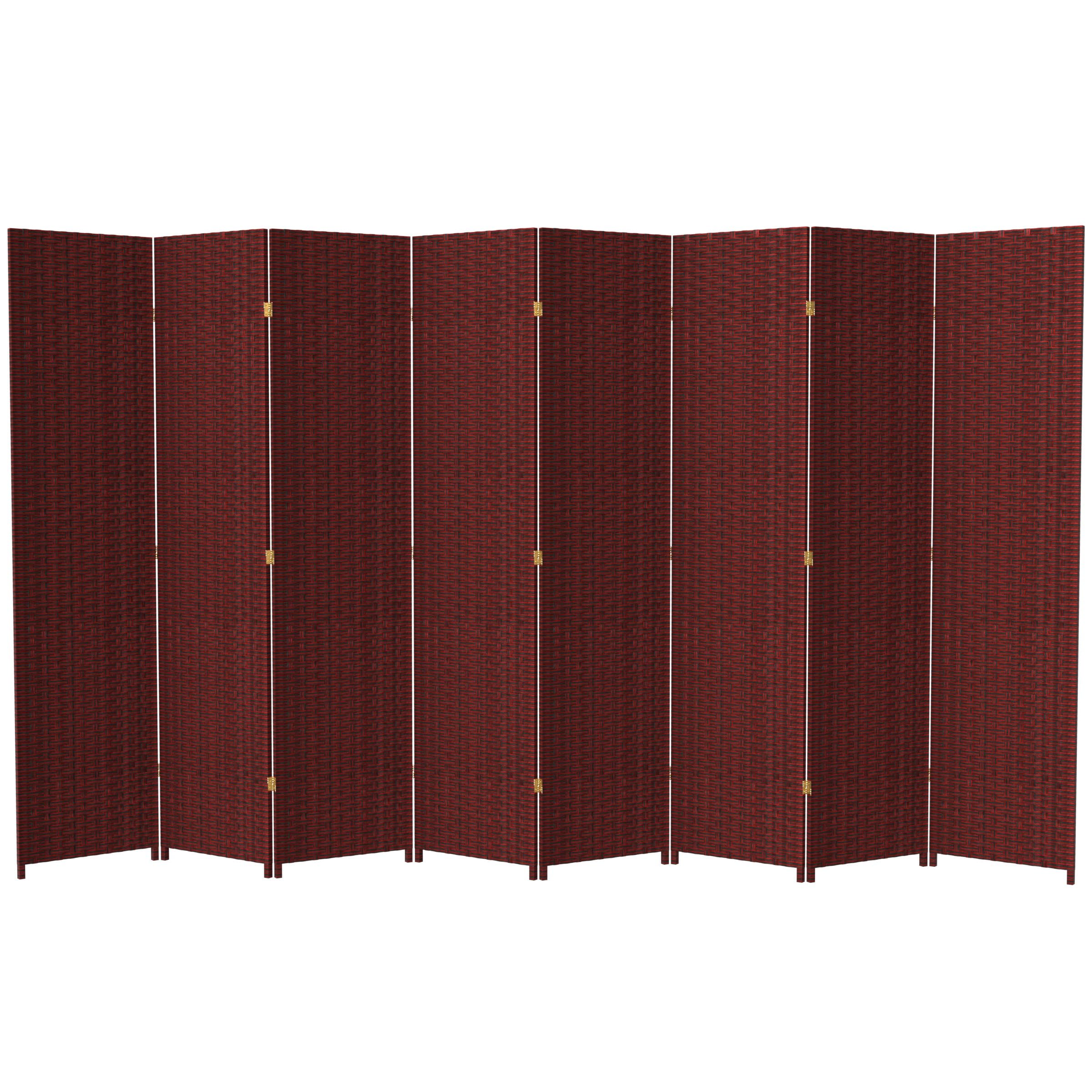7 ft Tall Red and Black Woven Fiber Room Divider - 8 Panel Folding Screen for Home Decor, Office Partition, Wedding Backdrop & Asian-Themed Events