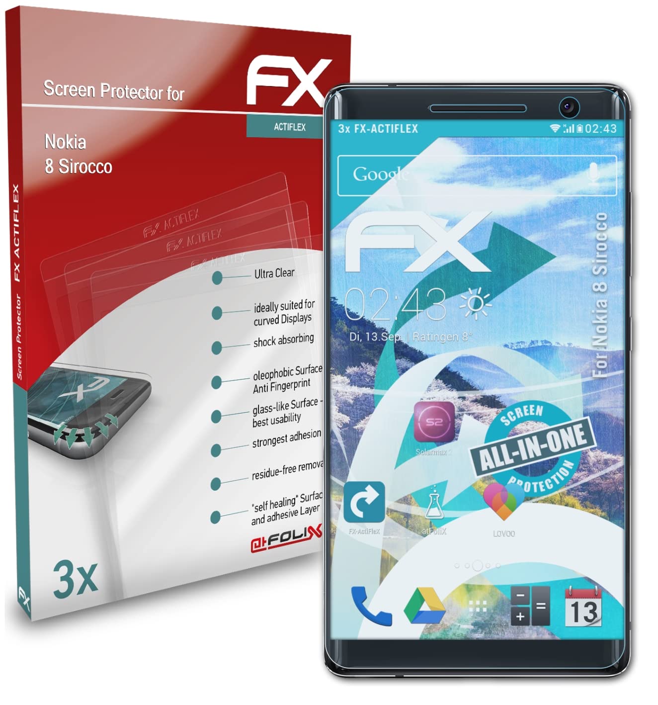 Nokia 8 Sirocco Screen Protector - 3 Pack Ultra Clear Flexible Tempered Glass Film for Scratch Protection | Perfect for Everyday Use, Travel & Work