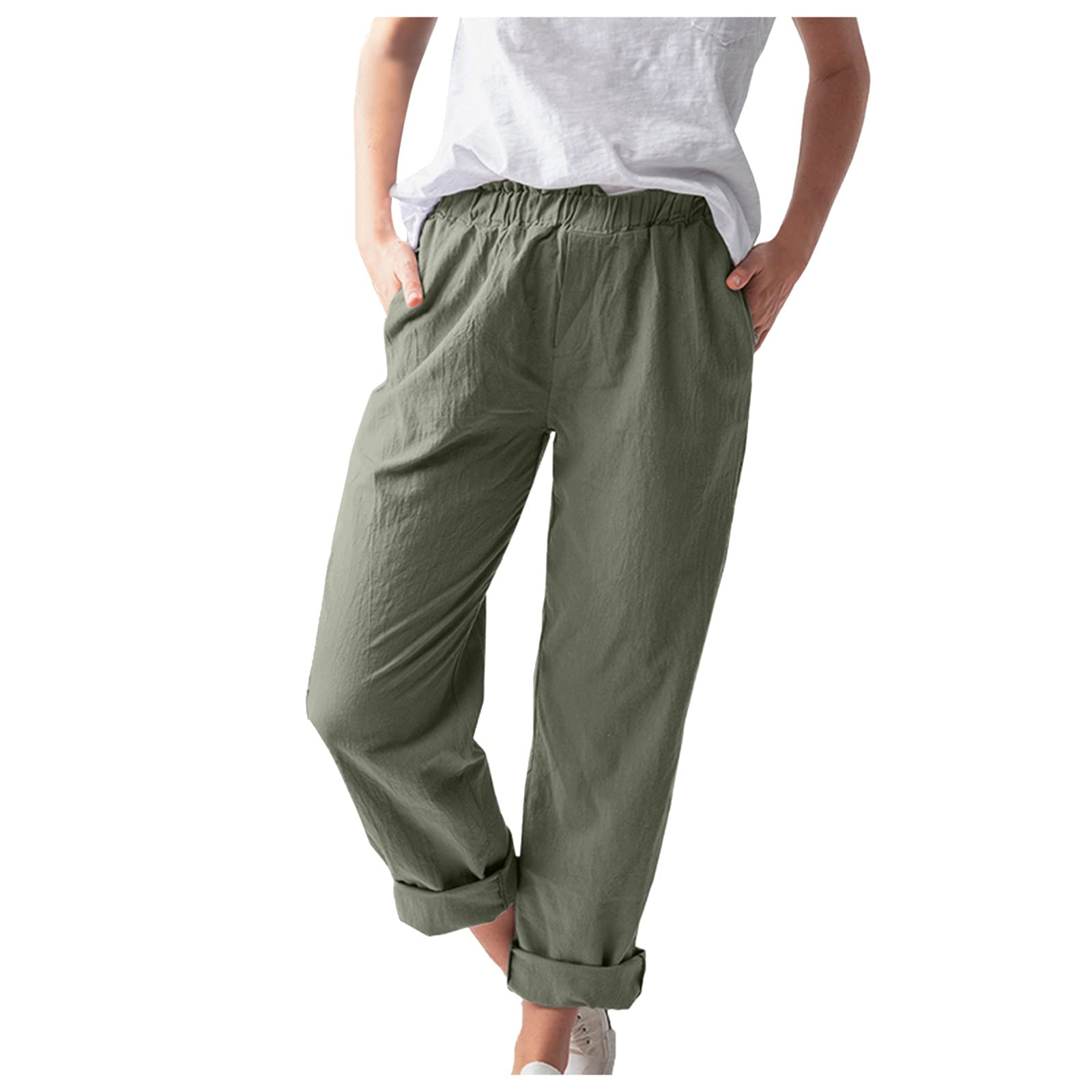 Women's Summer Cotton Linen Pants with Pockets - Comfortable Casual Trousers for Outdoor, Travel & Daily Wear