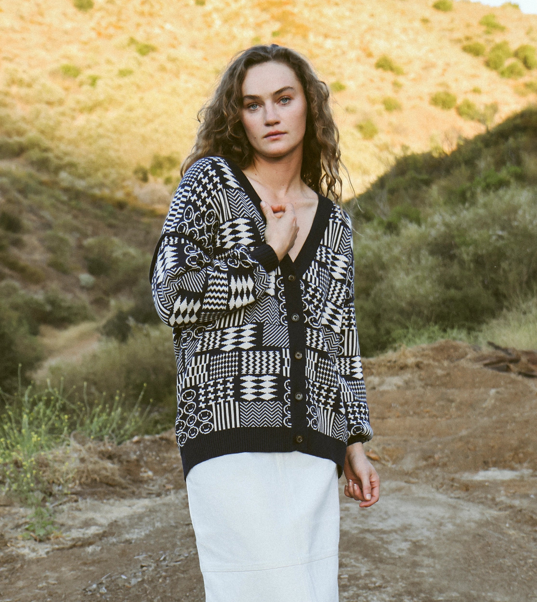 Feliz Cardigan for Women - Soft Blue & Cream Knit Sweater | Cozy Fall & Winter Fashion for Casual Outings & Office Wear