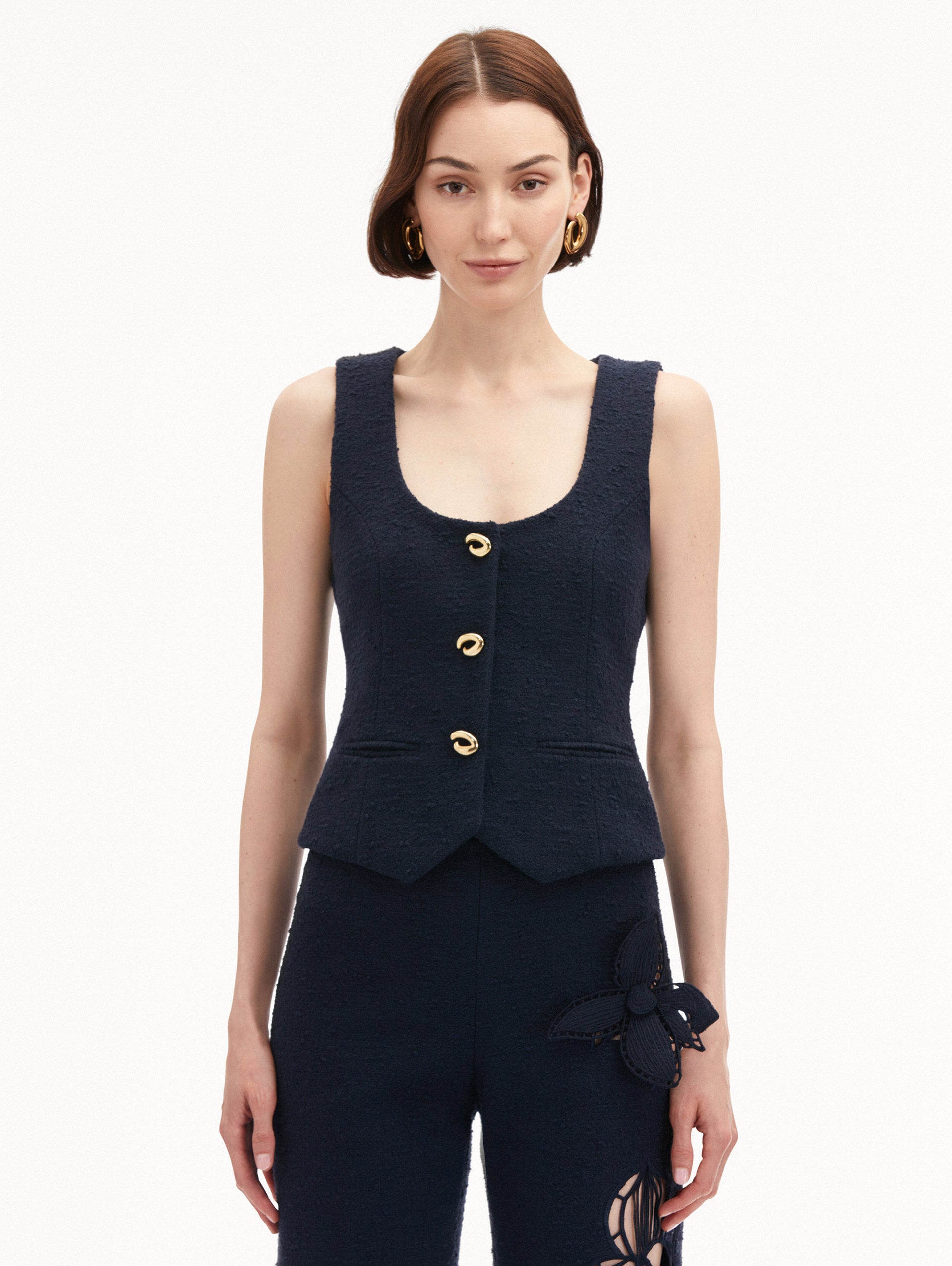 Women's Cotton Tweed Vest with O-Button Closure - Elegant Layering Piece for Office, Fall Outfits & Casual Chic Style