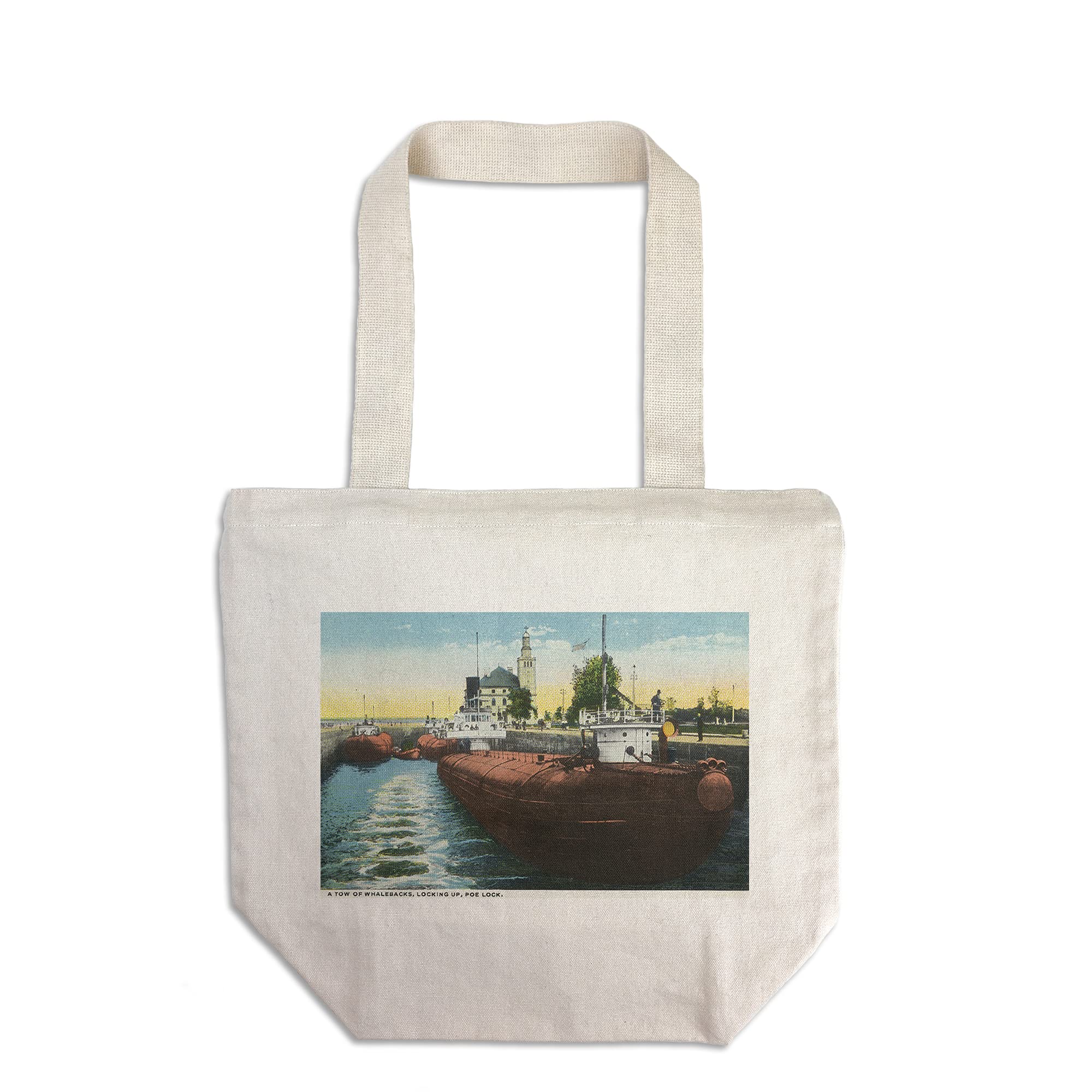 Lantern Press Sault Ste. Marie Michigan Whaleback Freighters Locking Up in Poe Lock - 100% Cotton Canvas Reusable Tote Bag for Grocery Shopping, Beach Trips & Eco-Friendly Lifestyle