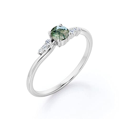 10K & 14K Gold Moss Agate Promise Ring | Twisted Shank Engagement Ring | Natural Green Gemstone Healing Quartz Jewelry | Perfect for Proposals, Anniversaries & Spiritual Healing