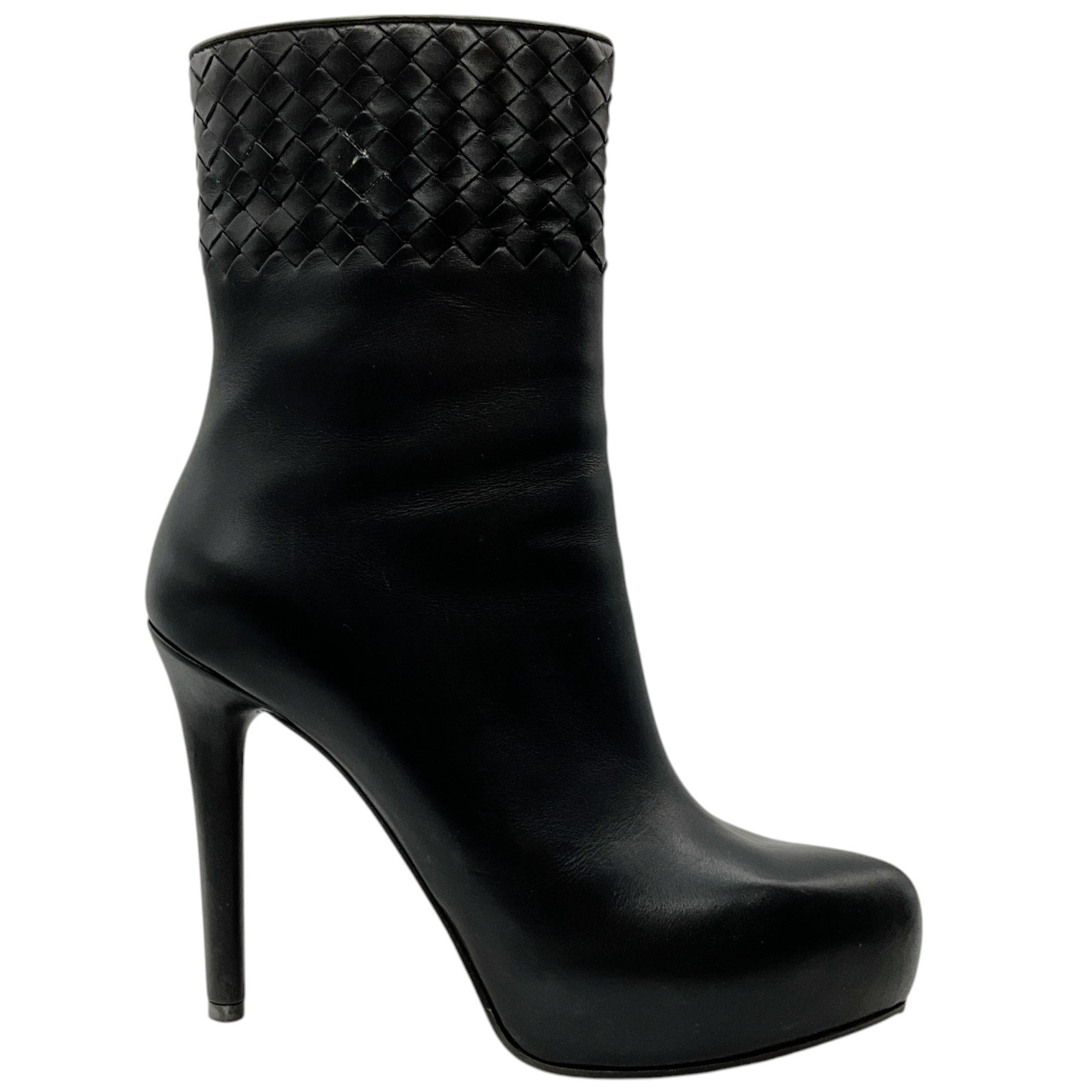 Bottega Veneta Black Leather Intrecciato Platform Booties for Women - Luxury Designer Ankle Boots for Party, Night Out & Formal Events